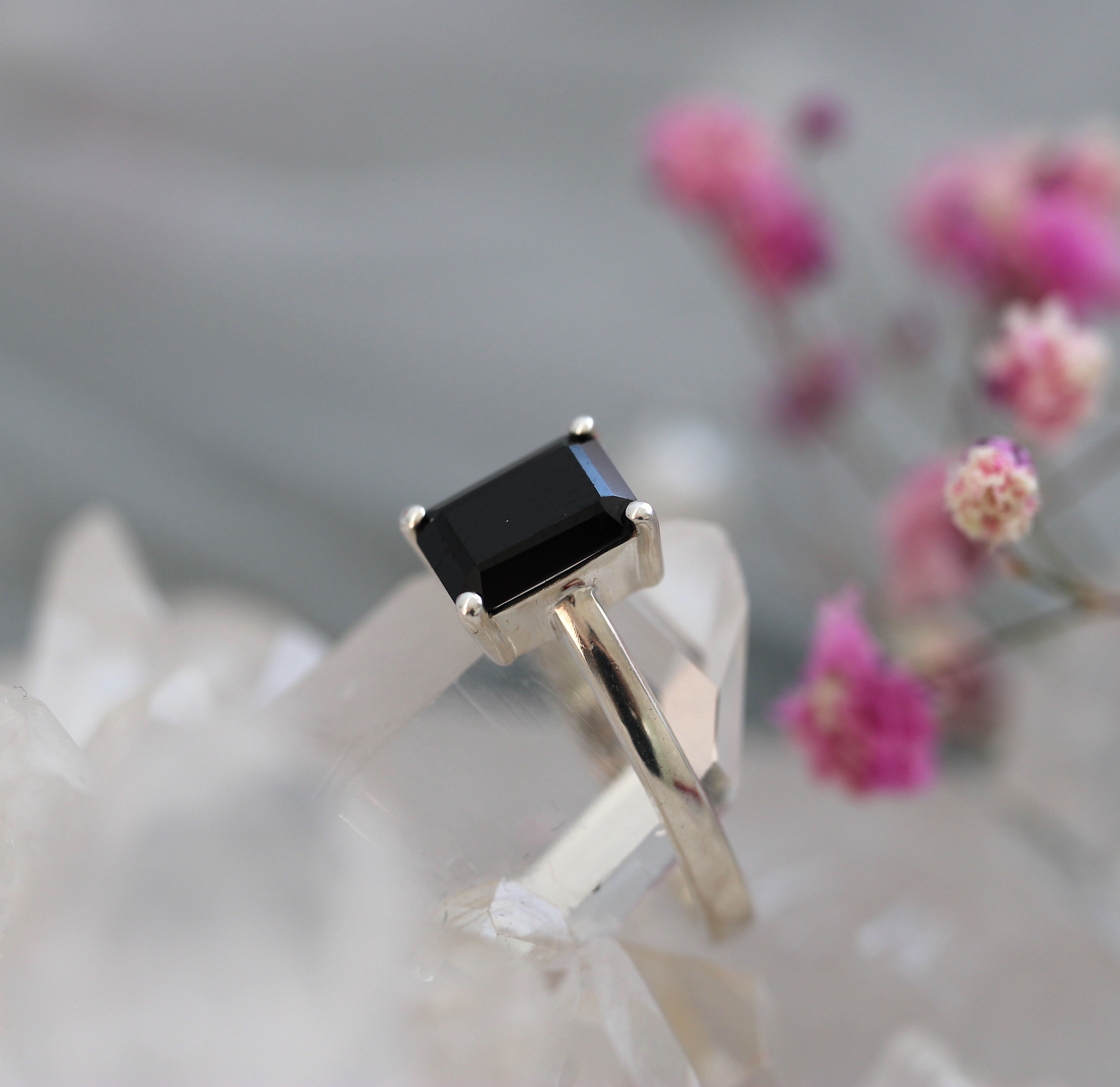 Black Tourmaline Emerald Cut Ring - Ready to Ship