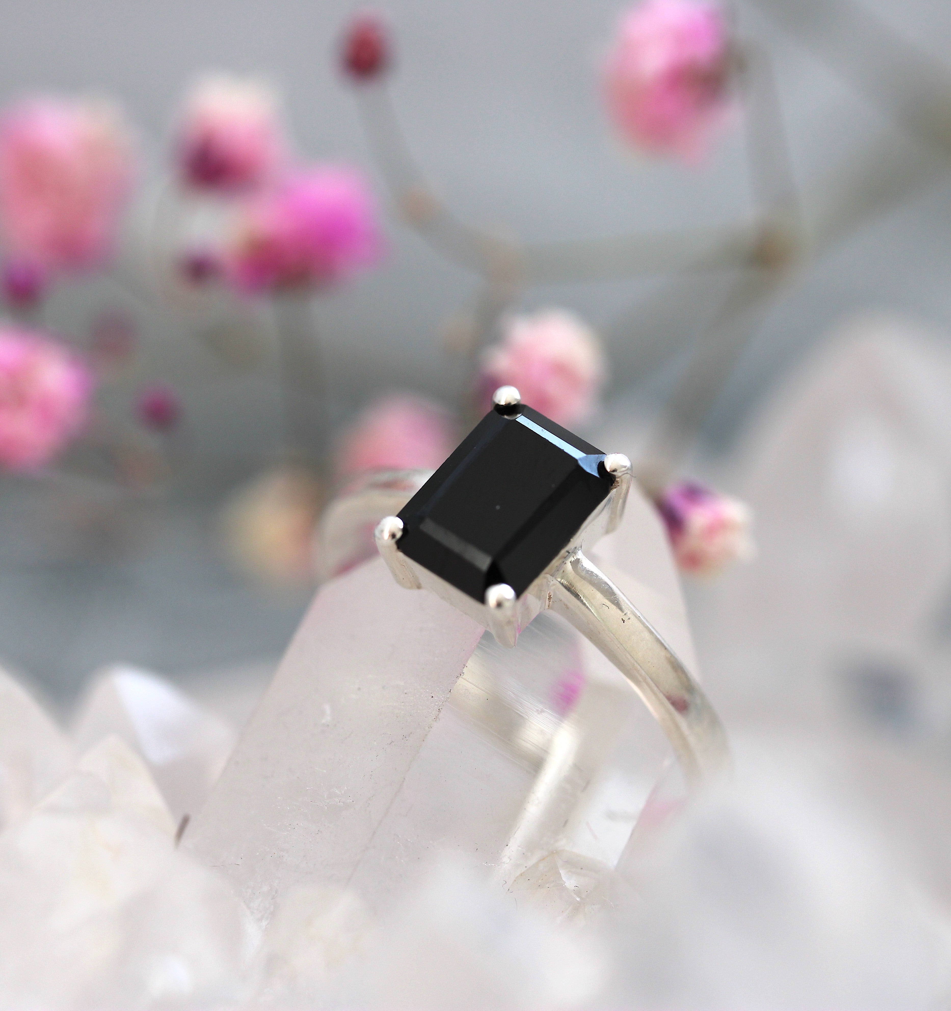 Black Tourmaline Emerald Cut Ring - Ready to Ship