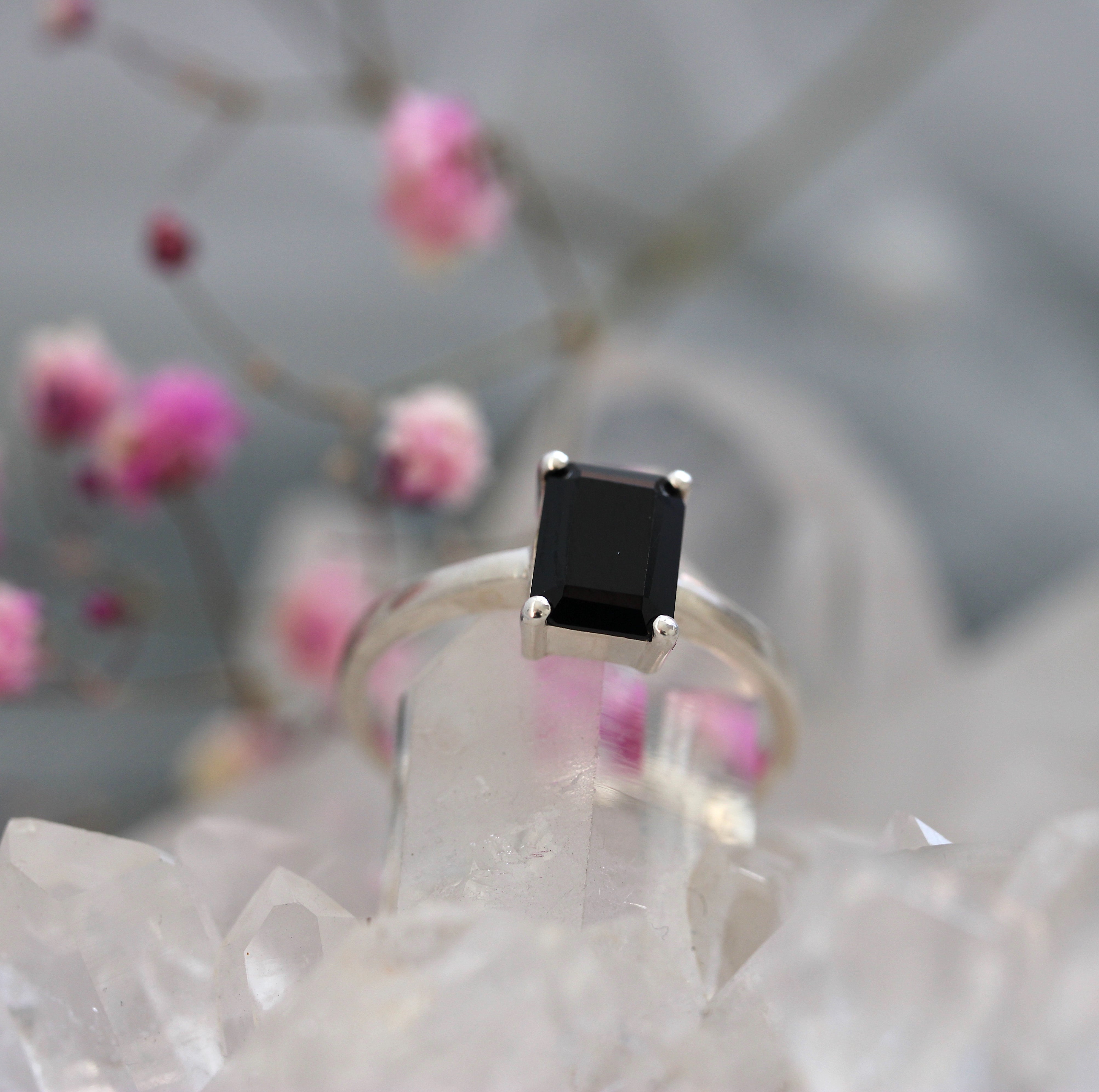 Black Tourmaline Emerald Cut Ring - Ready to Ship
