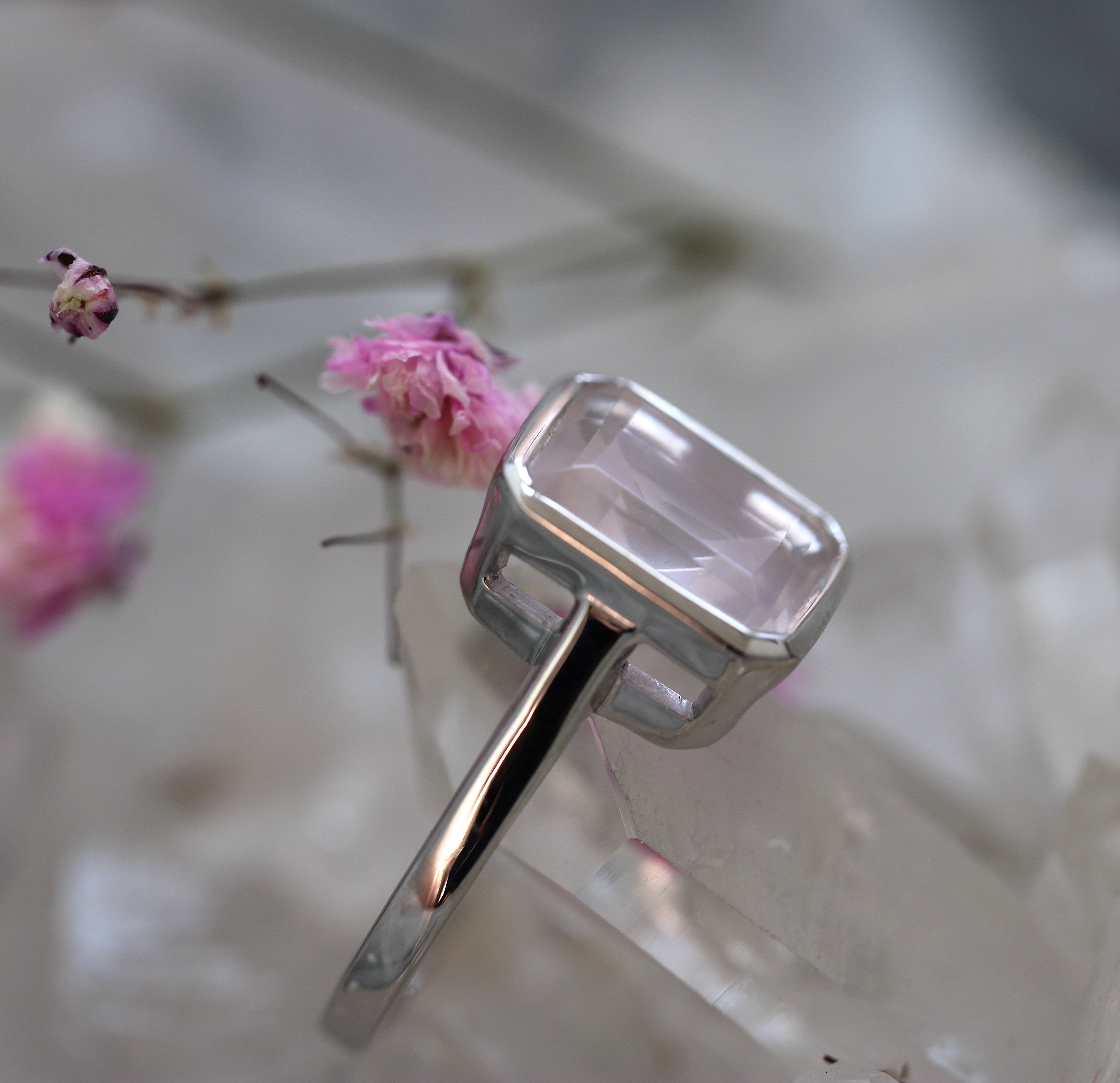 Blush Aura - Rose Quartz Ring - Bezel Set - Ready to Ship