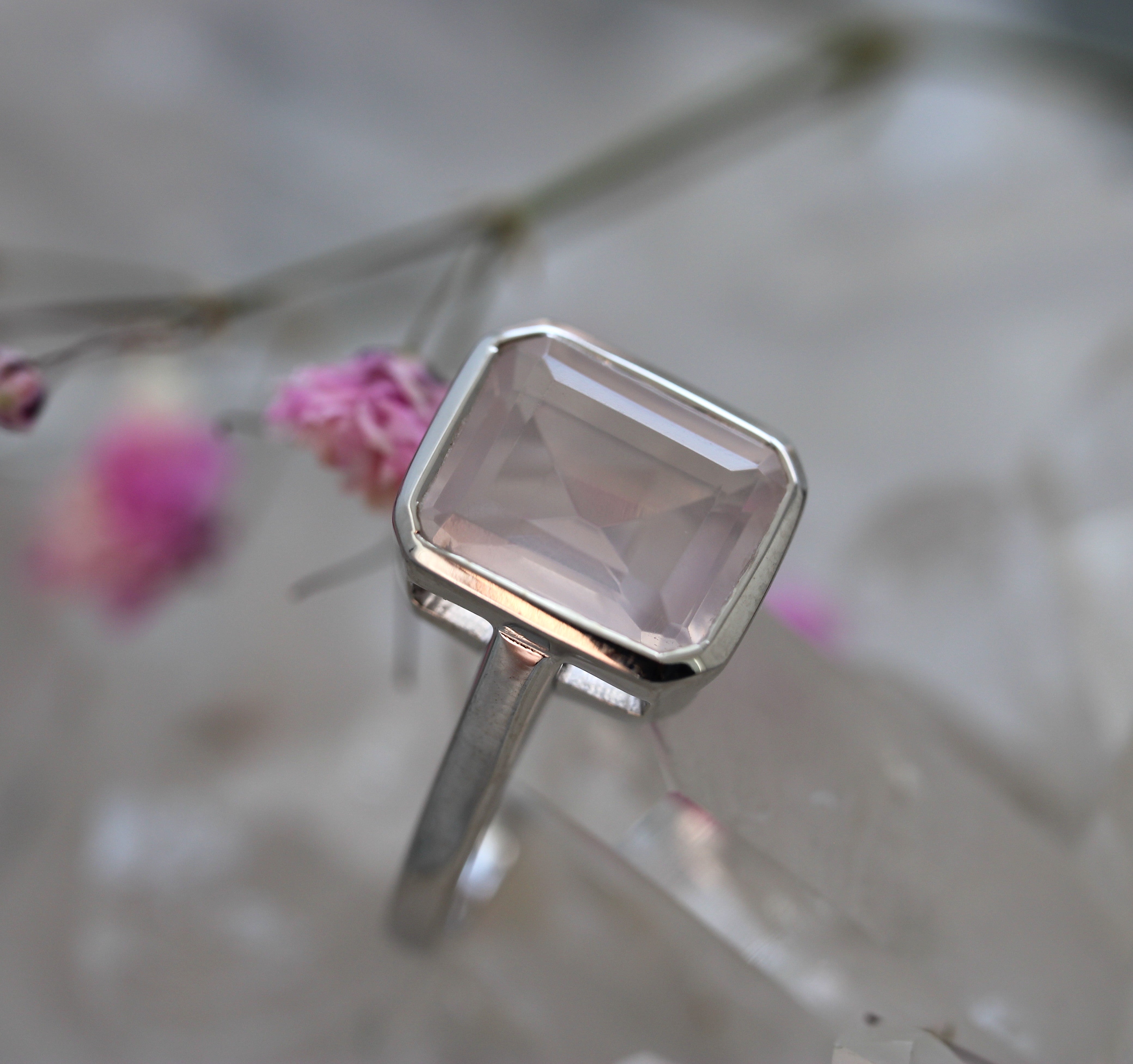 Blush Aura - Rose Quartz Ring - Bezel Set - Ready to Ship
