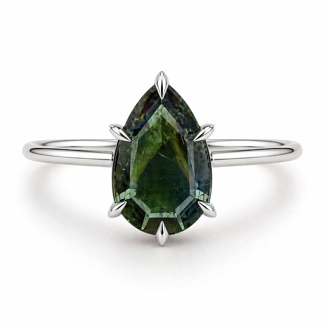 Australian parti sapphire engagement ring with green and teal colour zoning in claw setting handmade in Melbourne