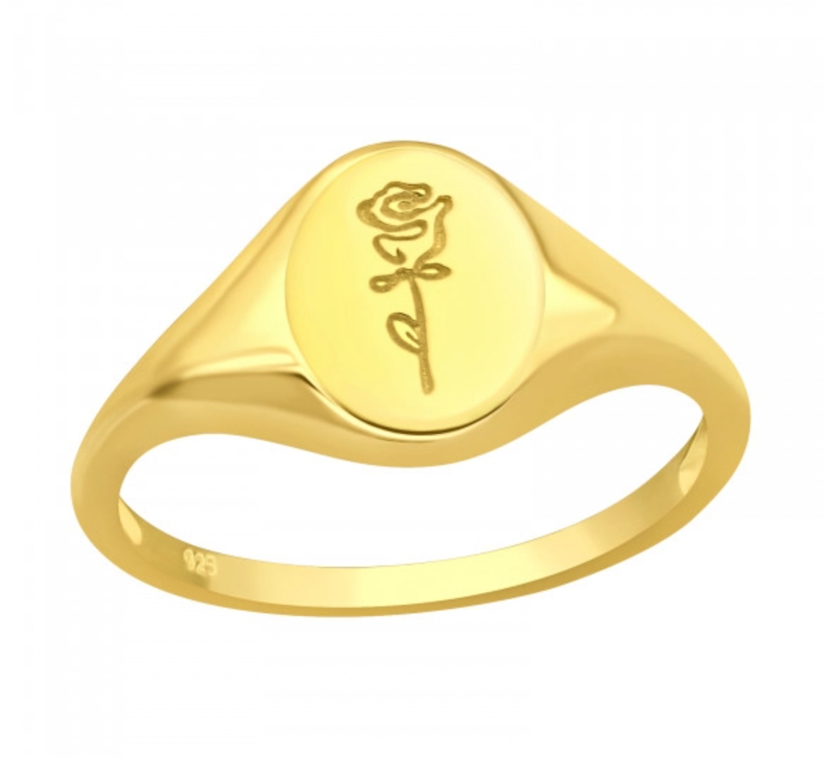 Rose Signet Ring - Yellow Gold Plated