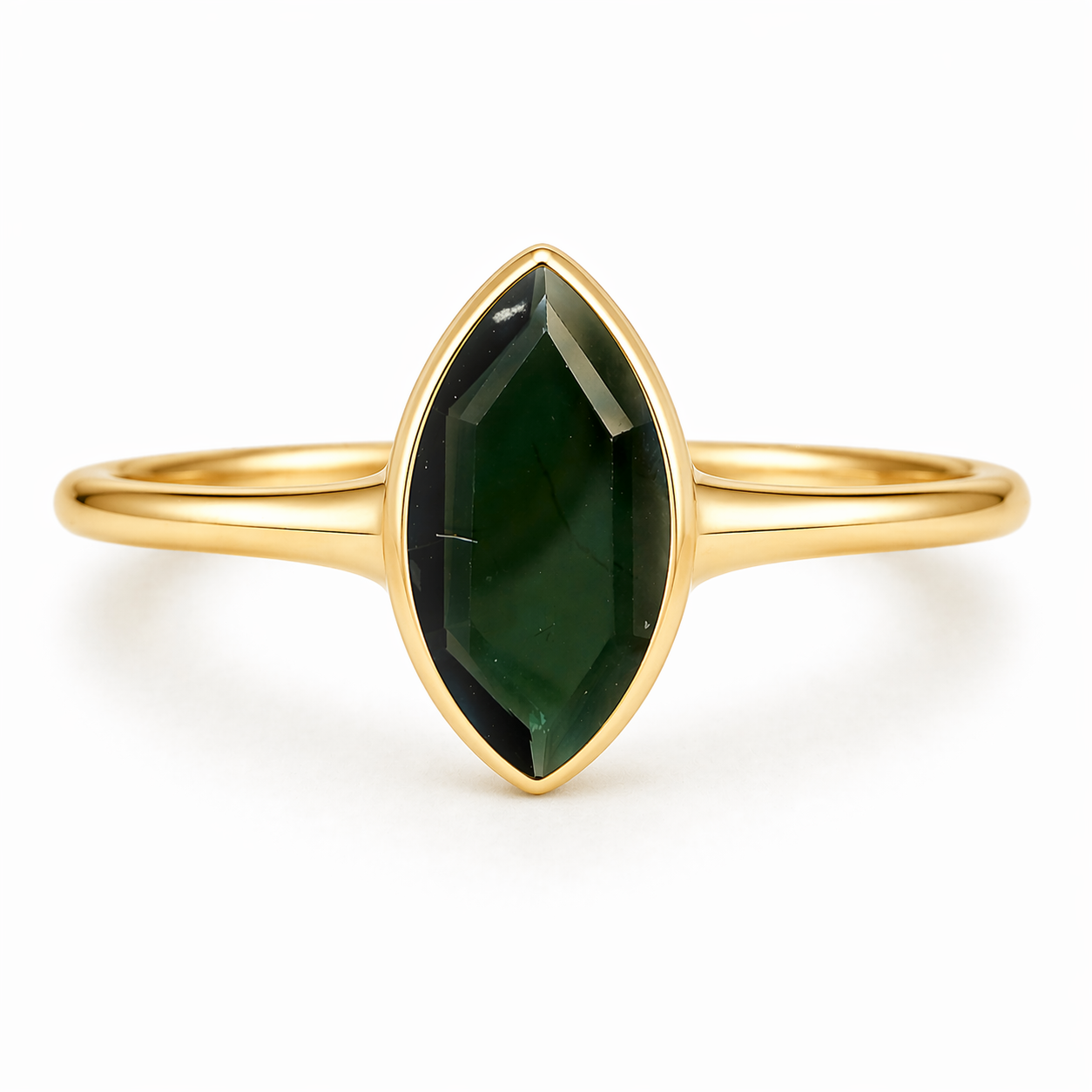 Teal Australian sapphire portrait marquise engagement ring in bezel setting handcrafted in Melbourne
