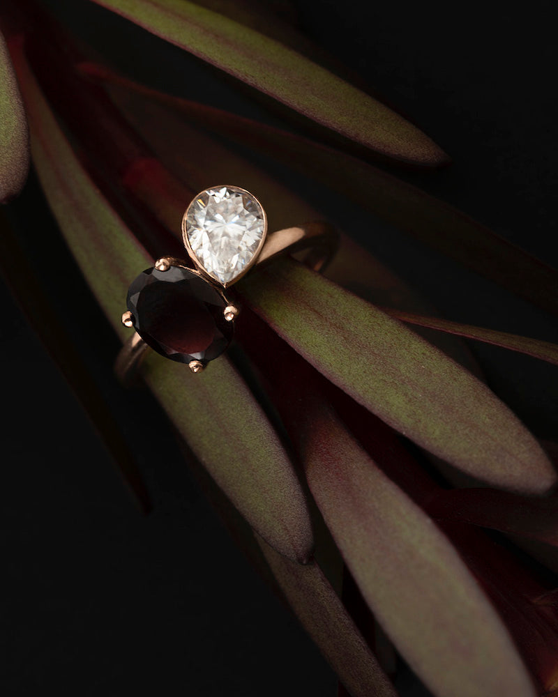 SALE - Toi Et Moi #3 - Garnet & Moissanite - Size P 1/2