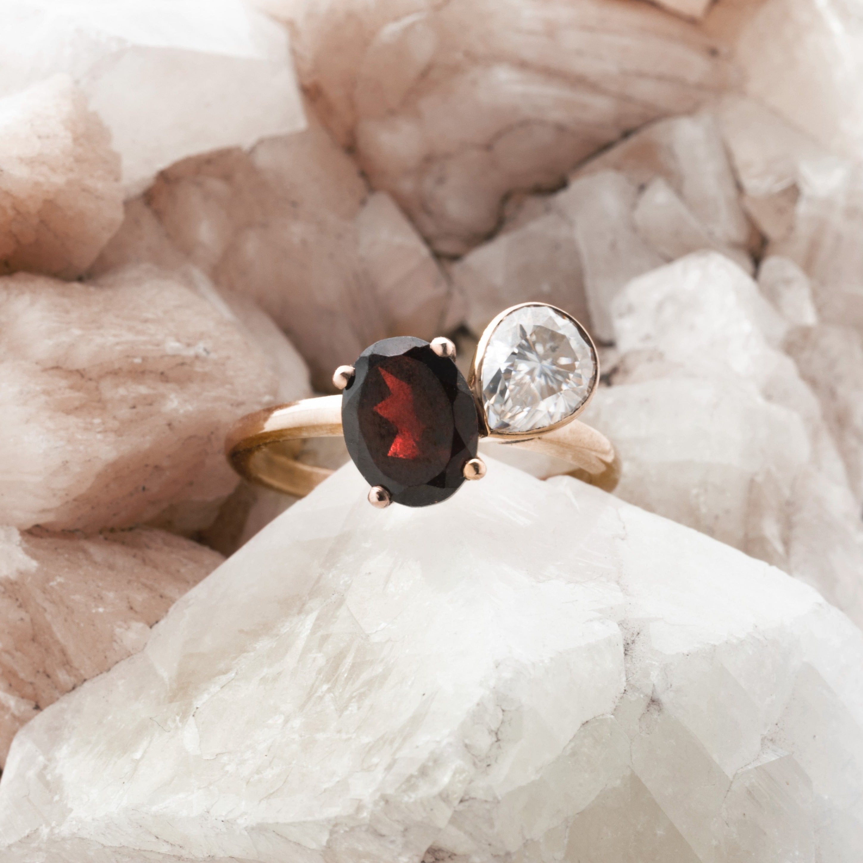 Toi Et Moi #3 - Garnet & Moissanite - Ready to Ship