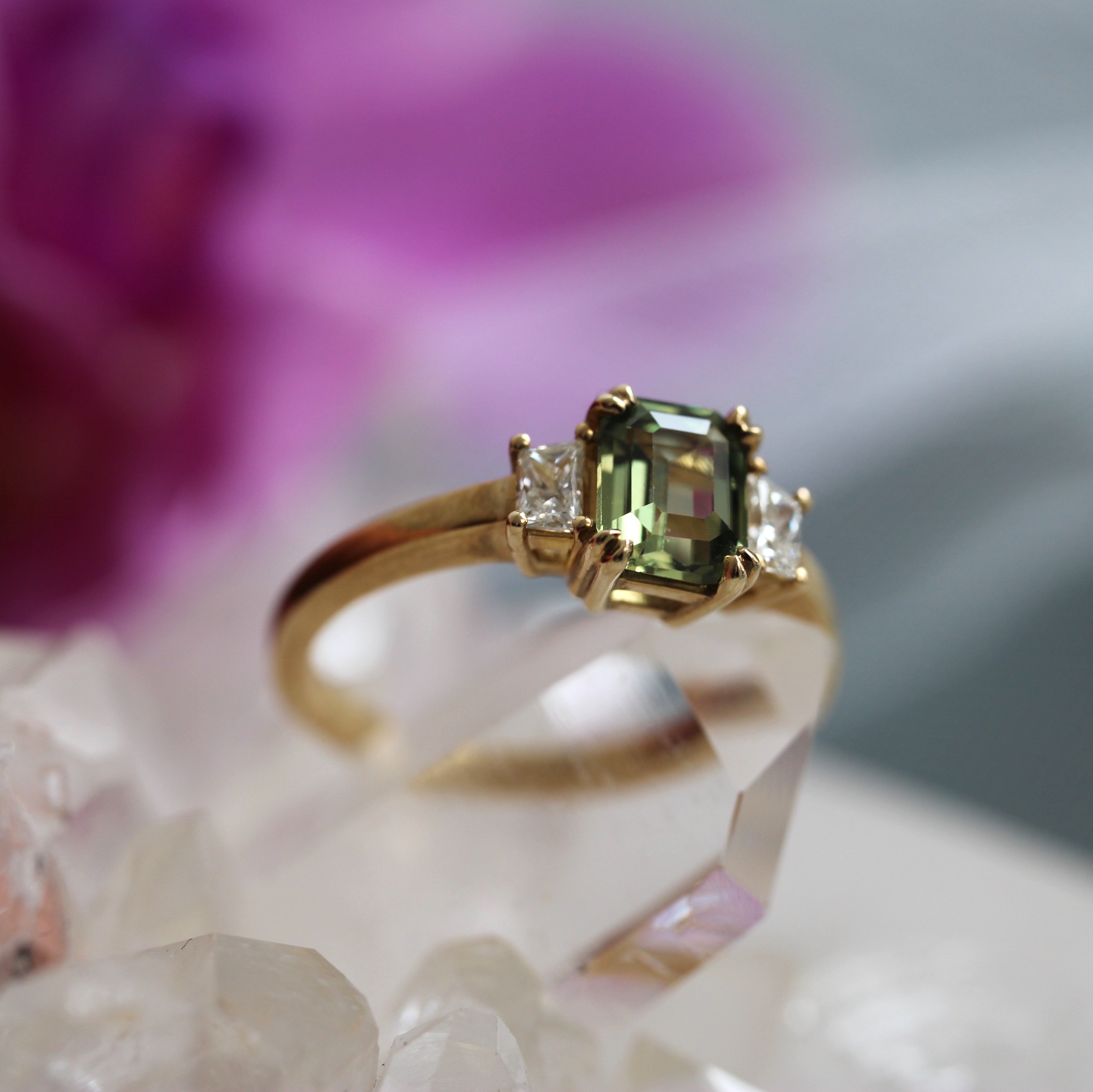 Emerald Cut Green Sapphire Ring – 9ct Yellow Gold - Ready to Ship