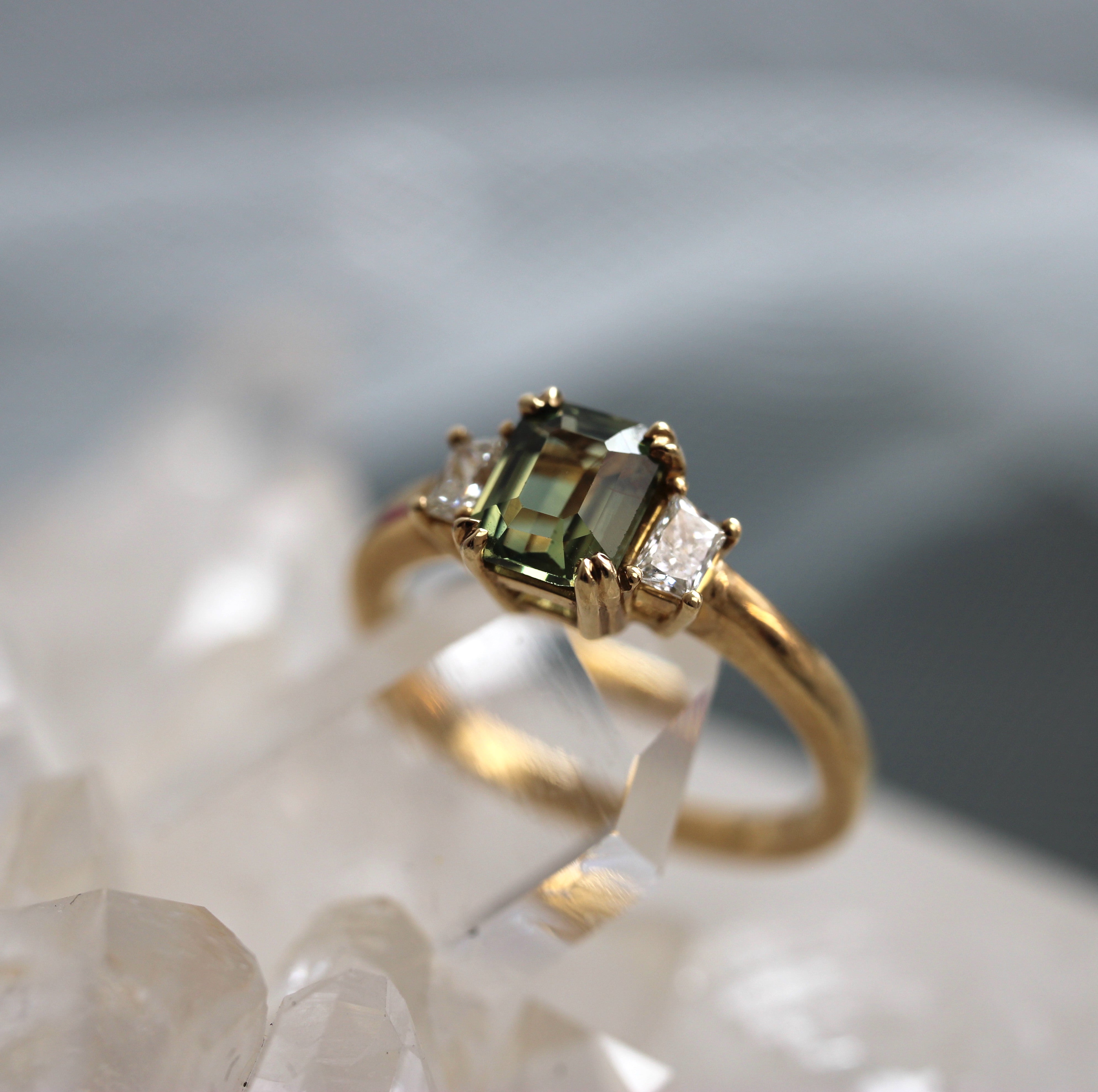 Emerald Cut Green Sapphire Ring – 9ct Yellow Gold - Ready to Ship