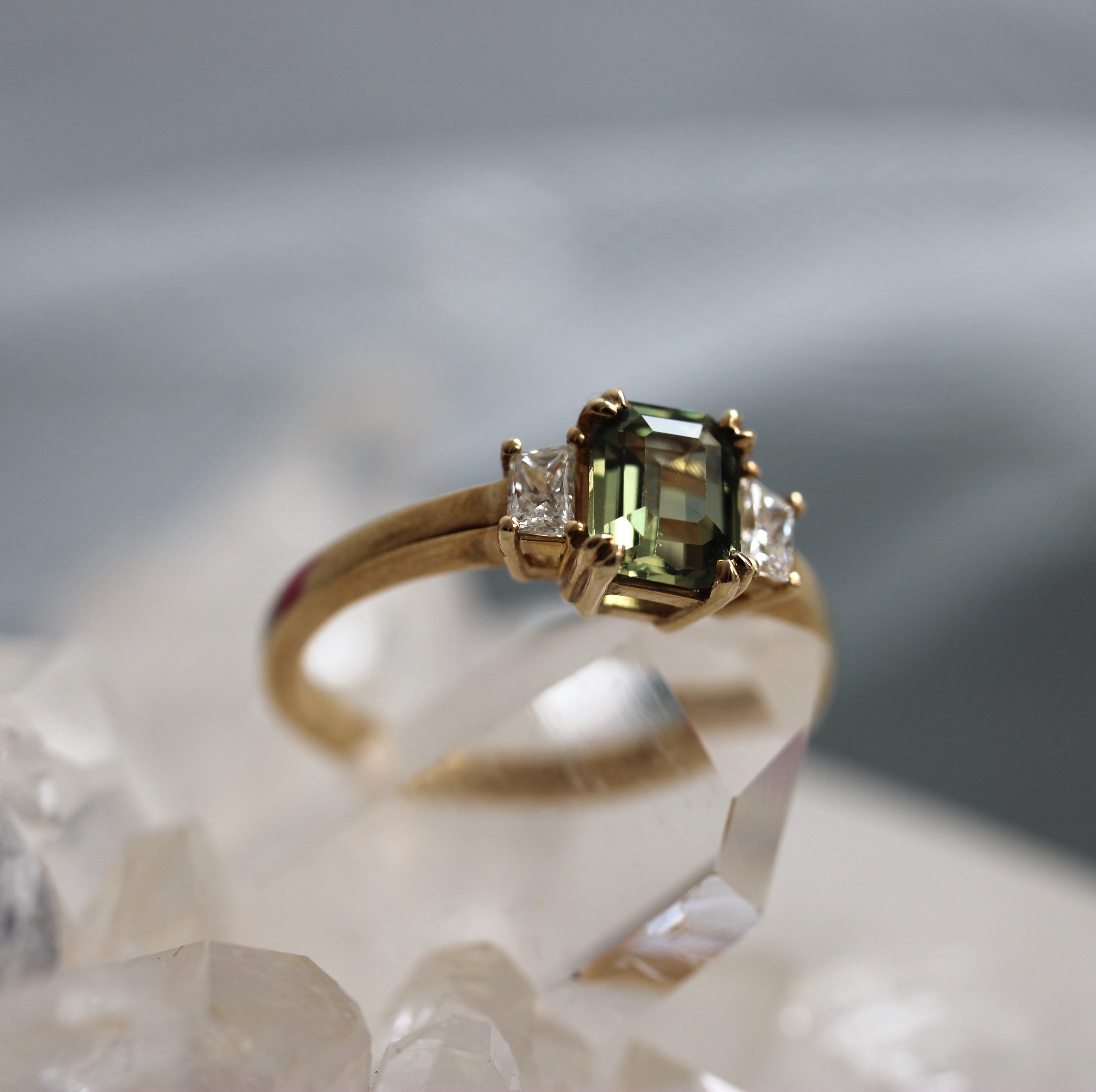 Emerald Cut Green Sapphire Ring – 9ct Yellow Gold - Ready to Ship