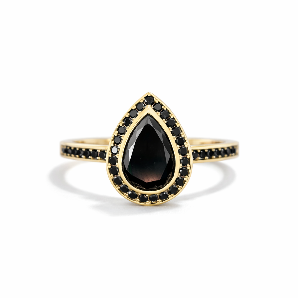 Pear Halo Ring - Bezel Set