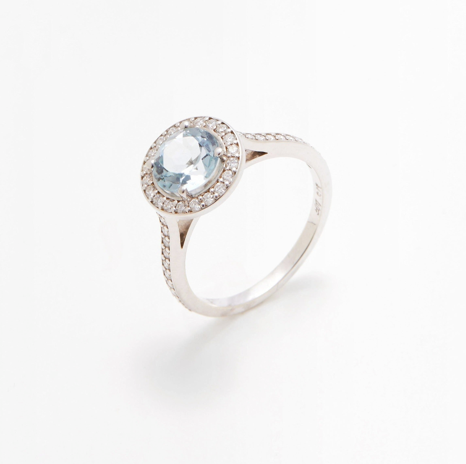 SALE - Aquamarine Halo - Aquamarine - White Gold - Size M - Ready to Ship
