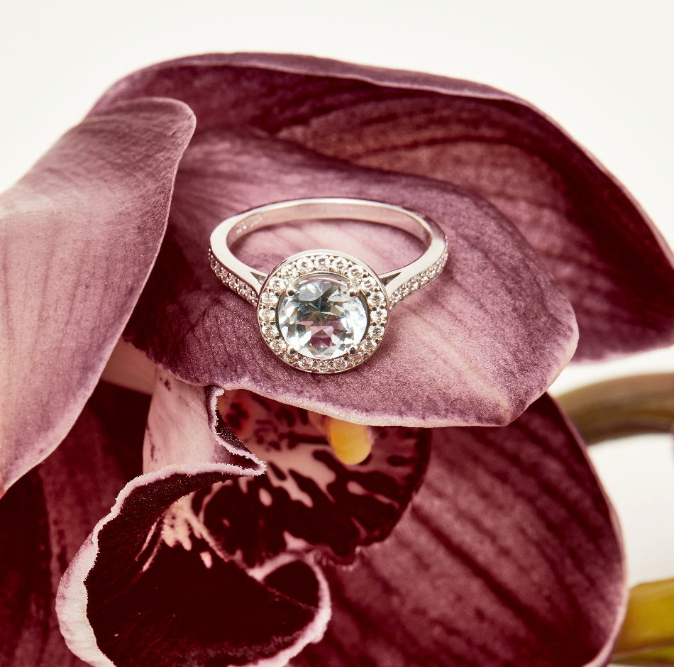 SALE - Aquamarine Halo - Aquamarine - White Gold - Size M - Ready to Ship