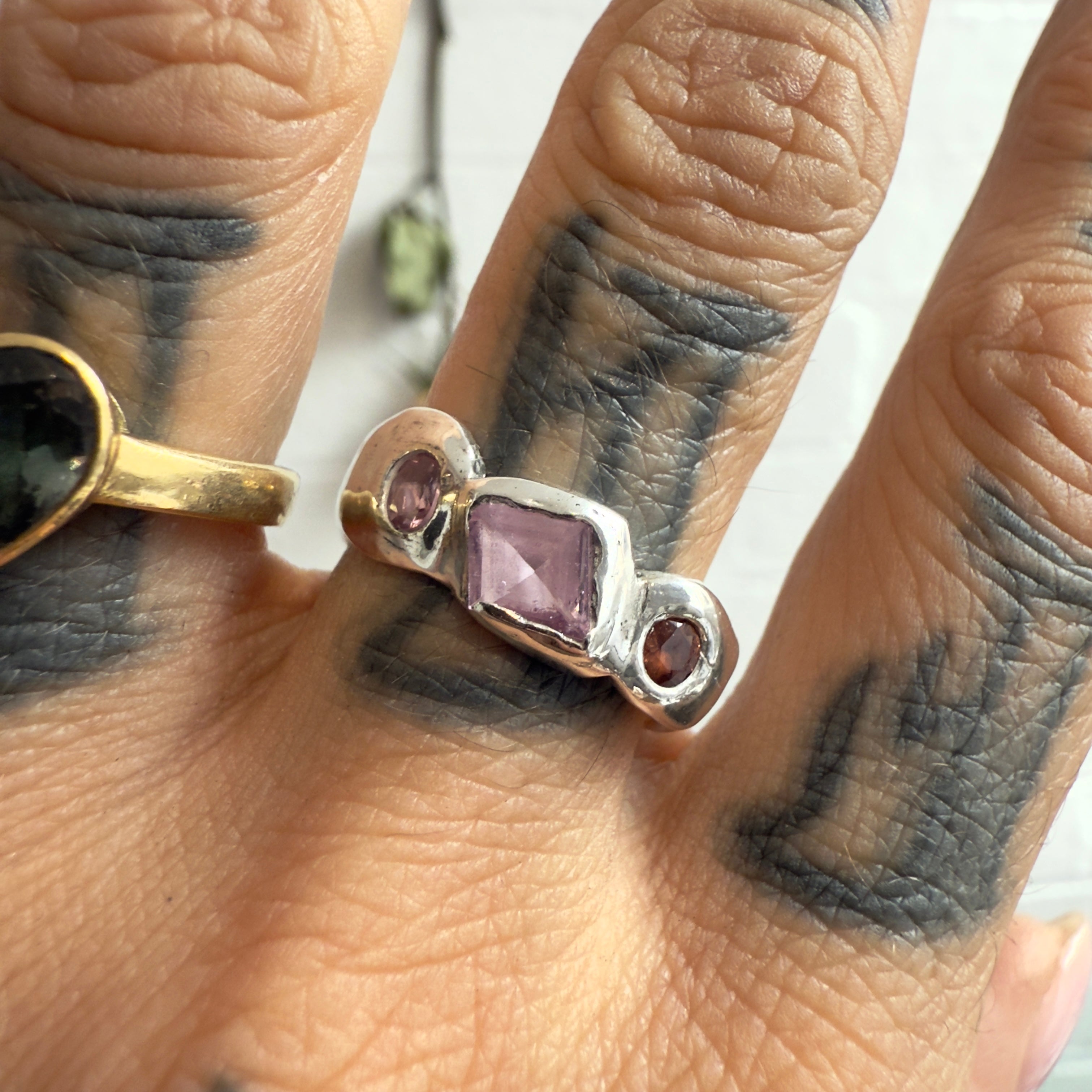 Handcrafted pink gemstone ring in sterling silver from the Juicebox Jewels collection by Windfall Jewellery
