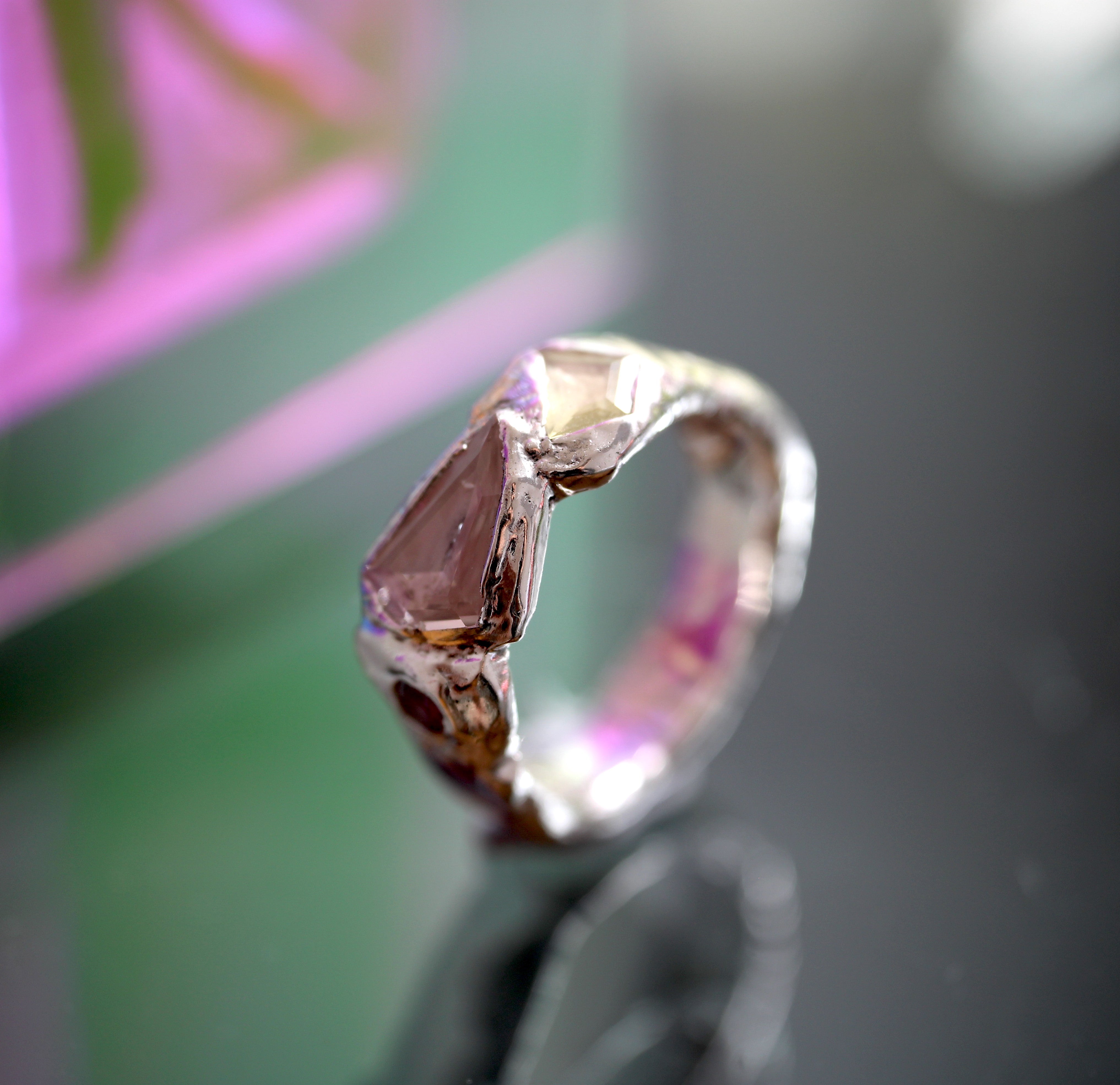 Handcrafted pink gemstone ring in sterling silver from the Juicebox Jewels collection
