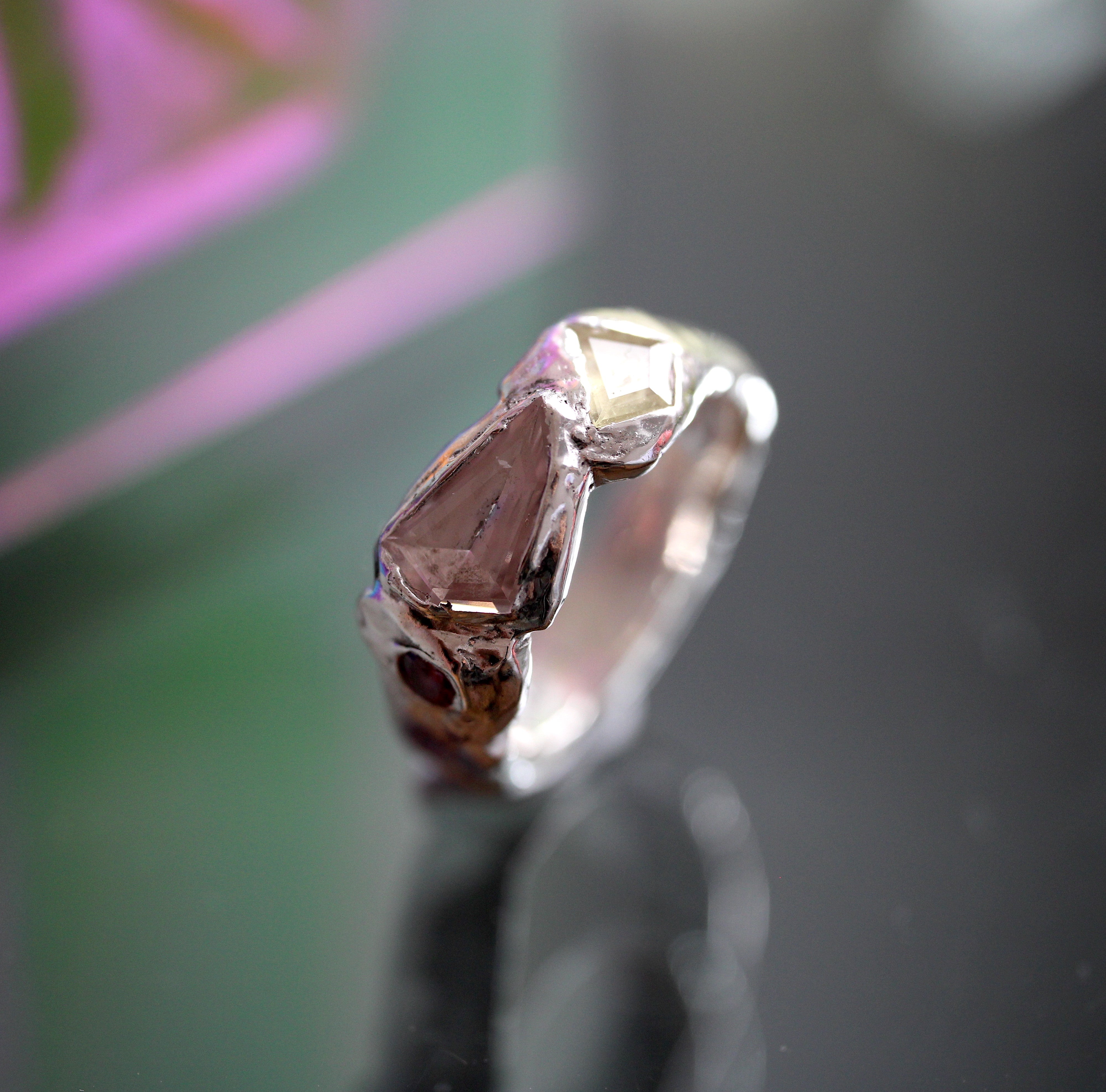 Handcrafted pink gemstone ring in sterling silver from the Juicebox Jewels collection.