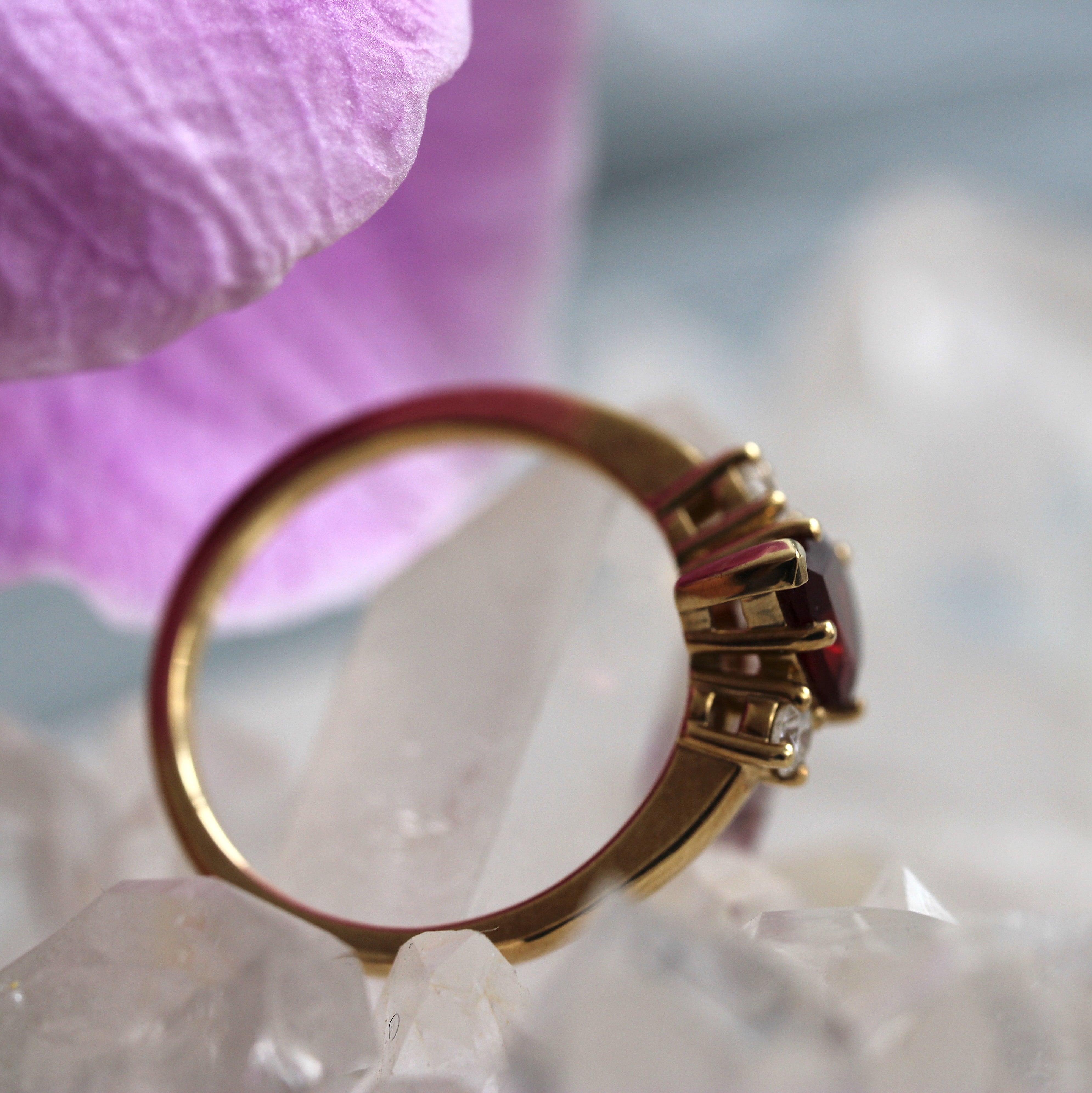 Pear Trinity - Garnet - Yellow Gold - Ready to Ship