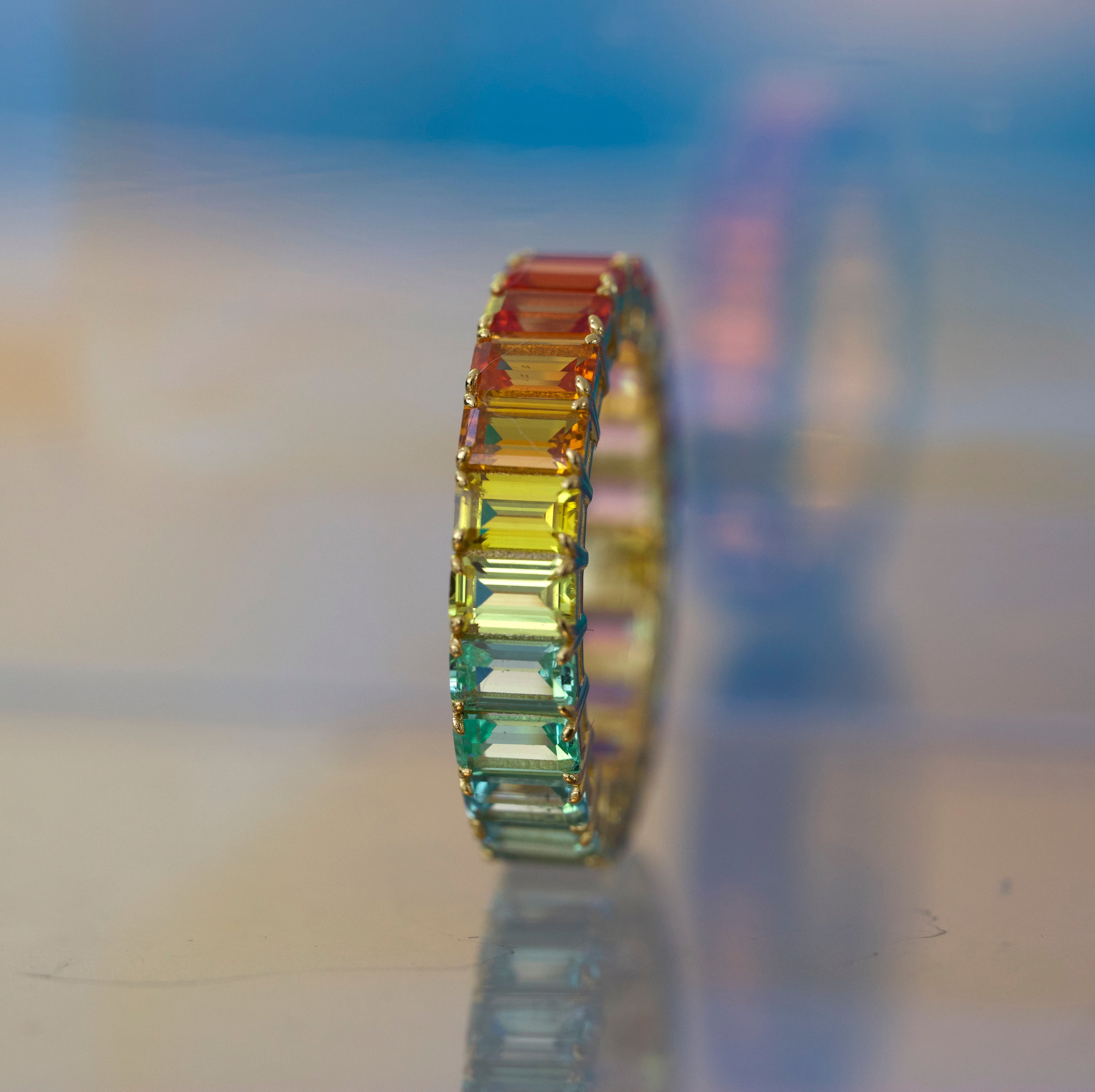 Rainbow Sapphire Emerald Band