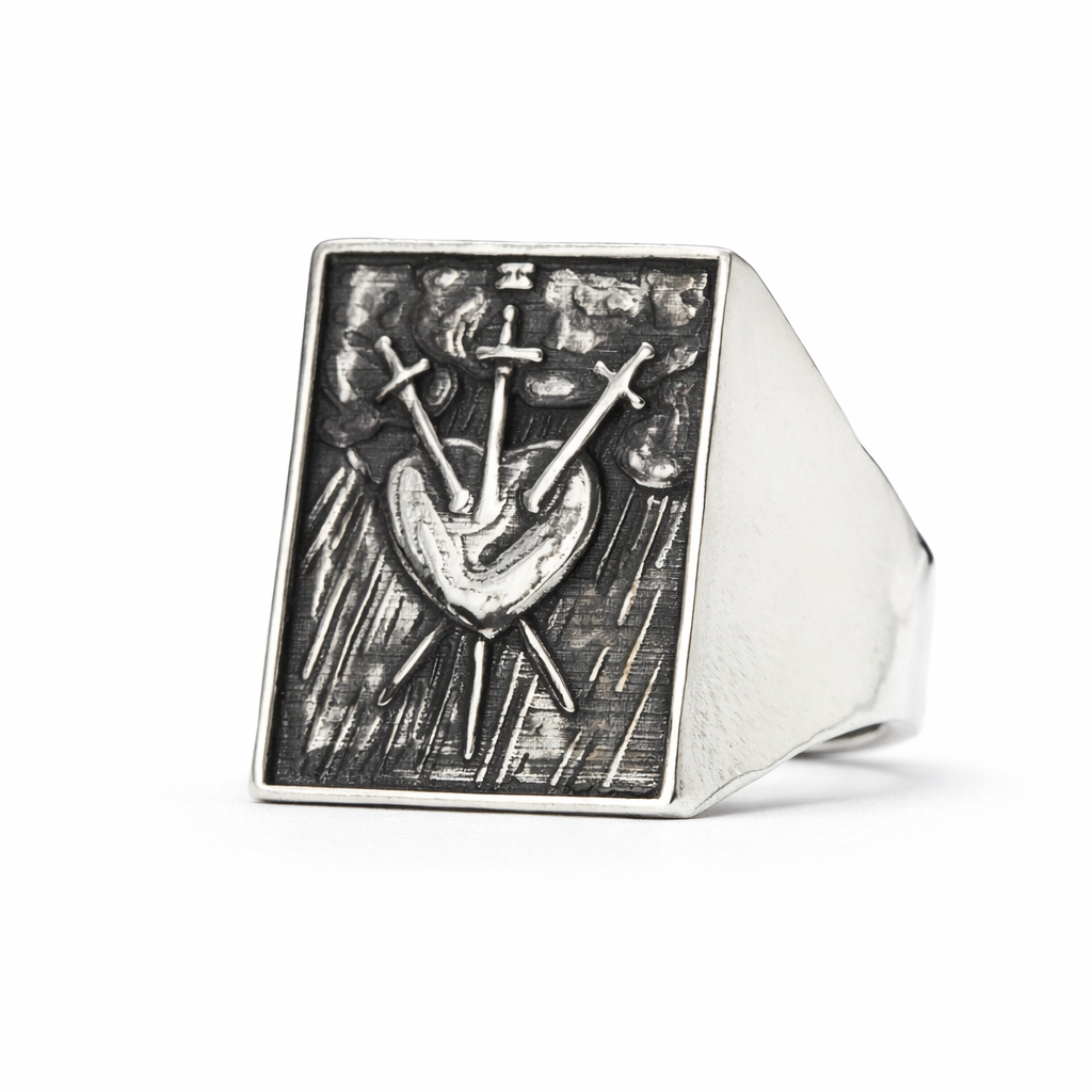 three of swords tarot card signet ring