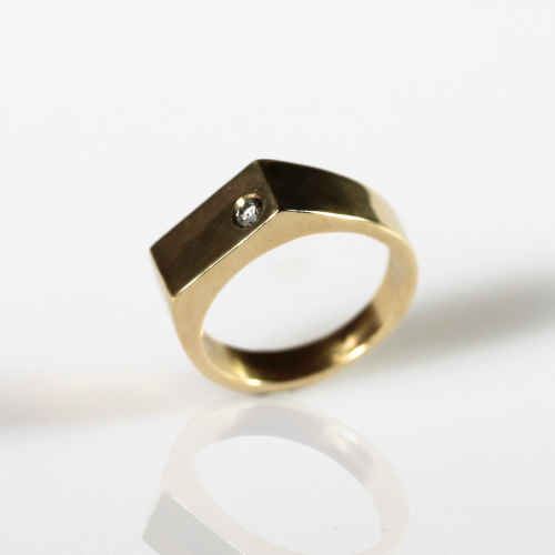 Diamond Set Wide Rectangle Signet