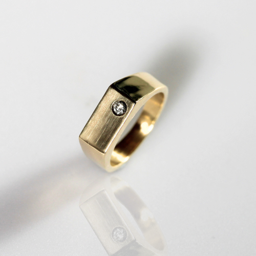 Diamond Set Wide Rectangle Signet