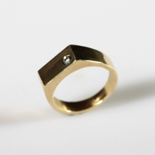 Diamond Set Wide Rectangle Signet