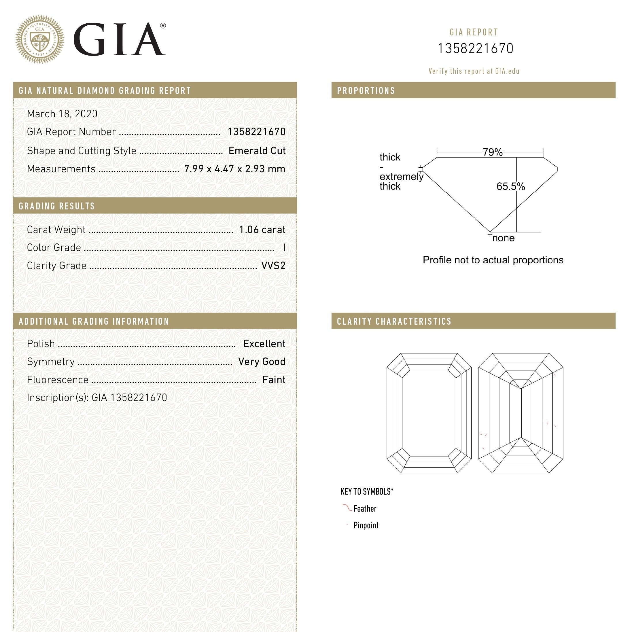 1.06ct 7.99x4.47x2.93mm GIA VVS2 I Emerald Cut 18476-01