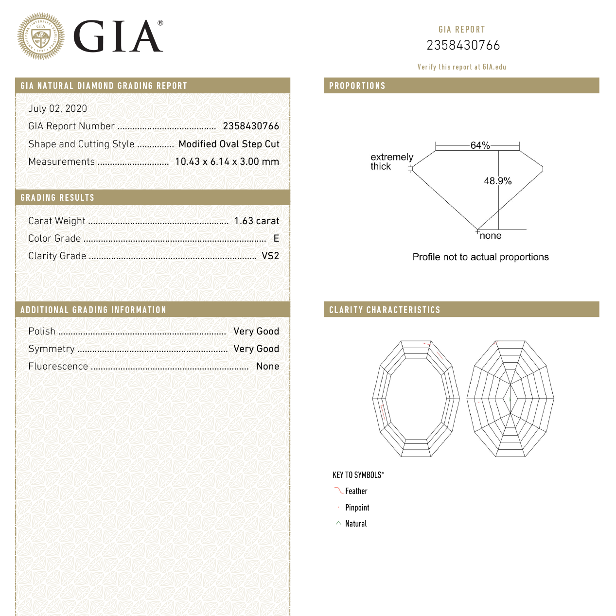 1.63ct 10.43x6.14x3.00mm GIA VS2 E Geo Oval Step Cut 18332-01