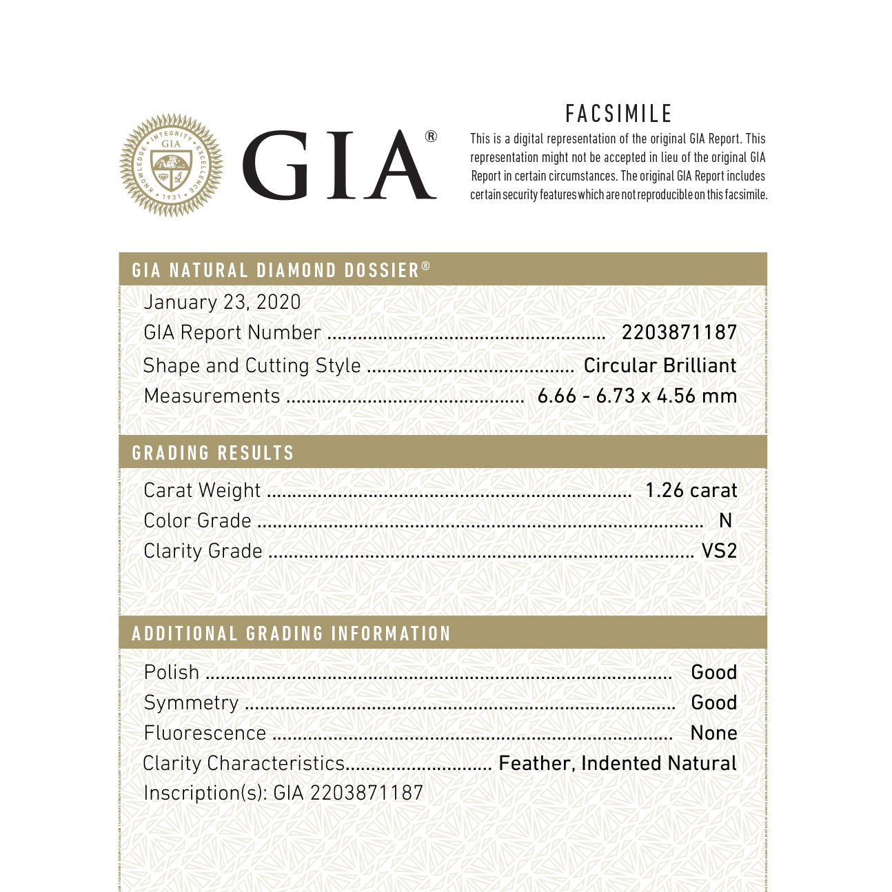 1.26ct 6.73x6.66x4.56 GIA VS2 N Transitional Cut 18086-02