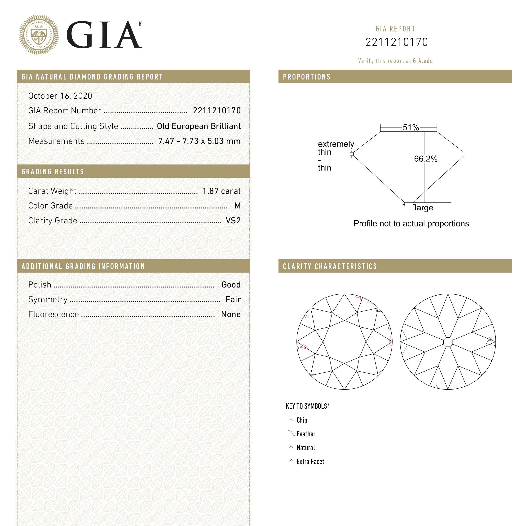 1.87ct 7.73x7.47x5.03mm GIA VS2 M Antique Old European Cut 18393-01 HOLD D1892 2.9.21