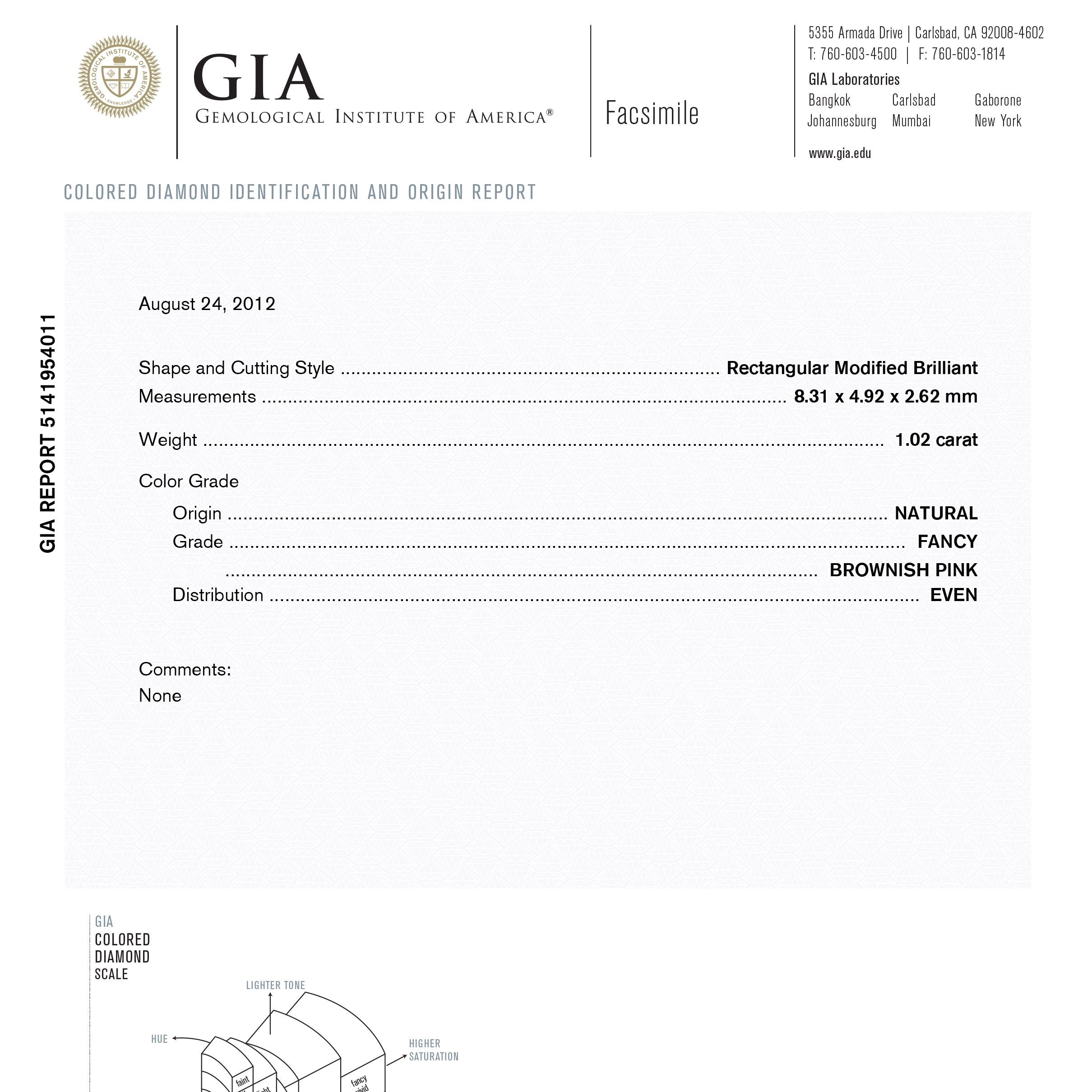 1.02ct 8.31x4.92x2.62mm GIA Pink Rectangle Double Cut 18205-01 D768 HOLD 06.11.20