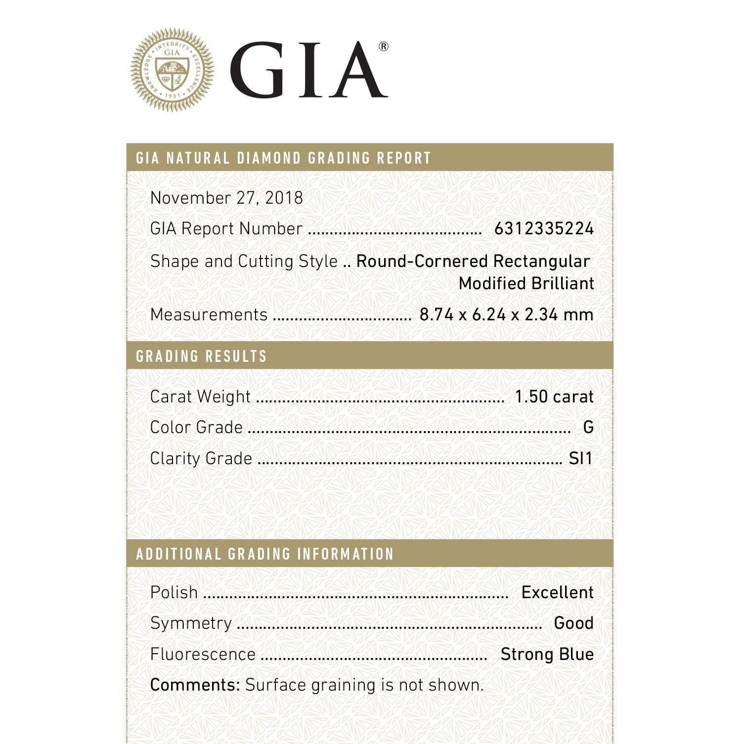 1.50ct 8.74x6.24x2.33mm GIA SI1 G Cushion Rosecut 18074-02