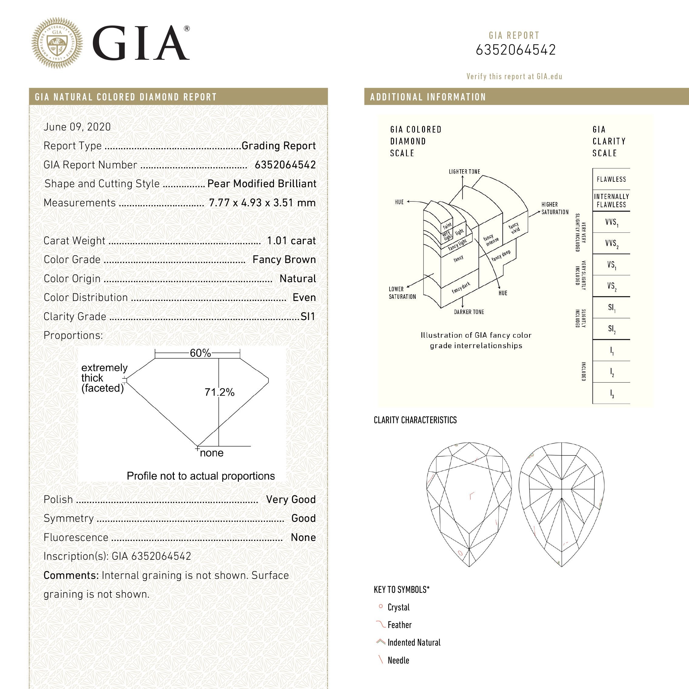1.01ct 7.77x4.93x3.51mm GIA SI1 Champagne Pear Brilliant 18628-01
