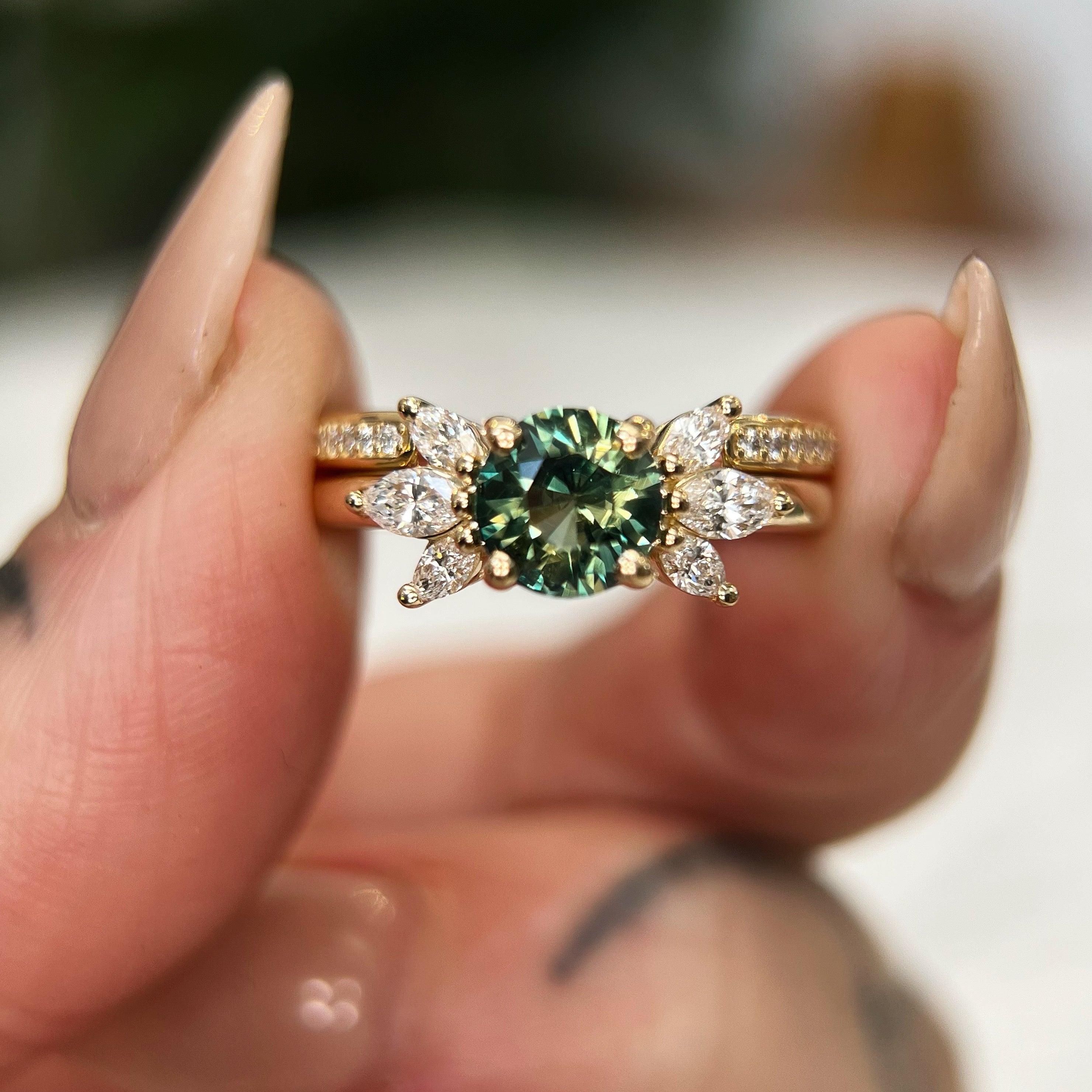 Windfall Jewellery Cleo floral diamond engagement ring in rose gold with marquise and round diamonds forming a petal cluster — elegant handcrafted bridal jewellery Australia.