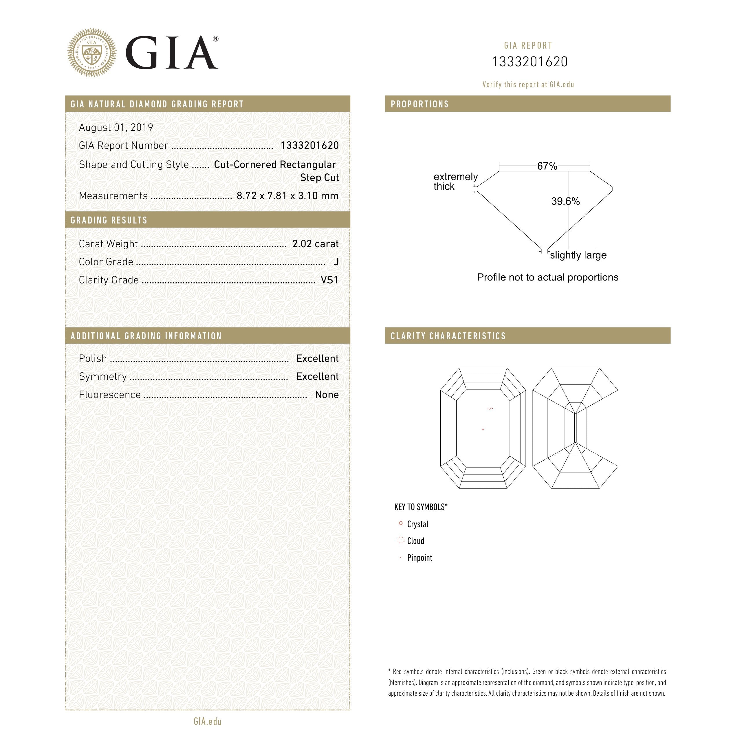 2.02ct 8.72x7.81x3.10mm GIA VS1 J Emerald Cut 18065-01