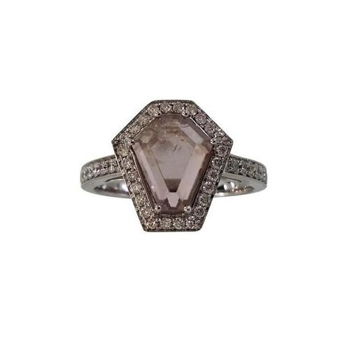 Windfall Jewellery Coffin Halo black diamond engagement ring with matching diamond band in rose gold — modern alternative bridal set handcrafted in Australia