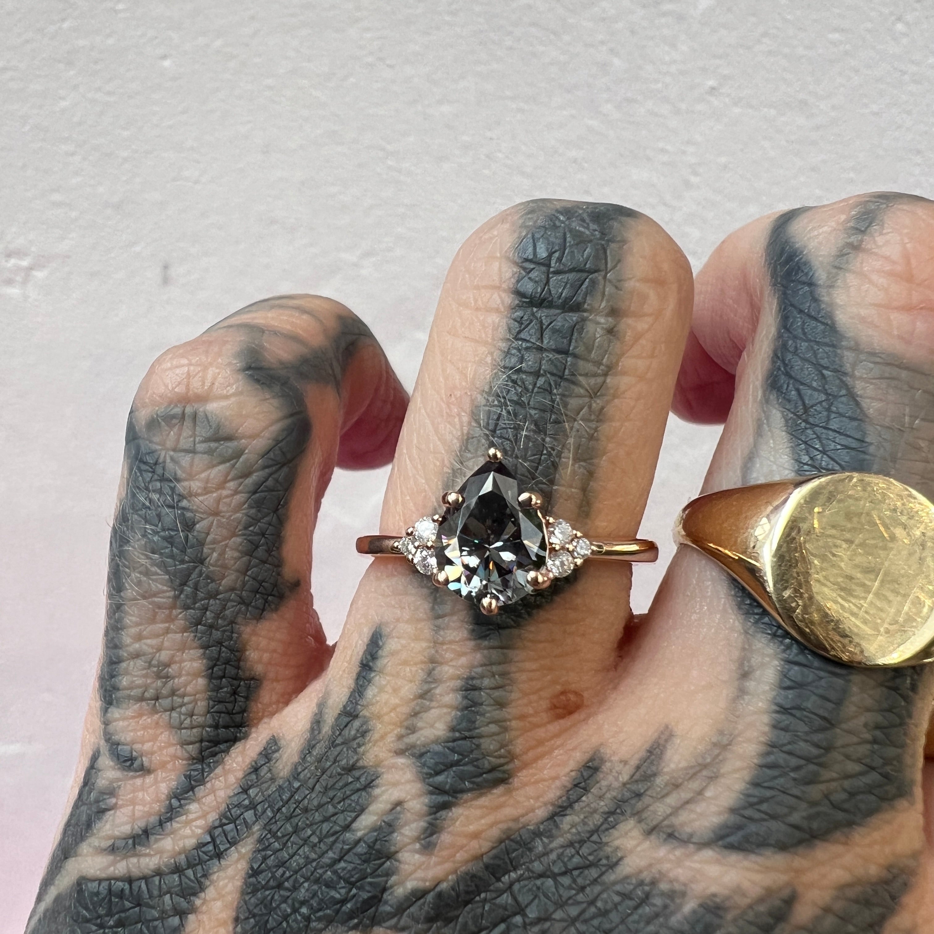 Keiko - 9x6mm Grey Moissanite - 9ct Rose Gold - Ready to Ship