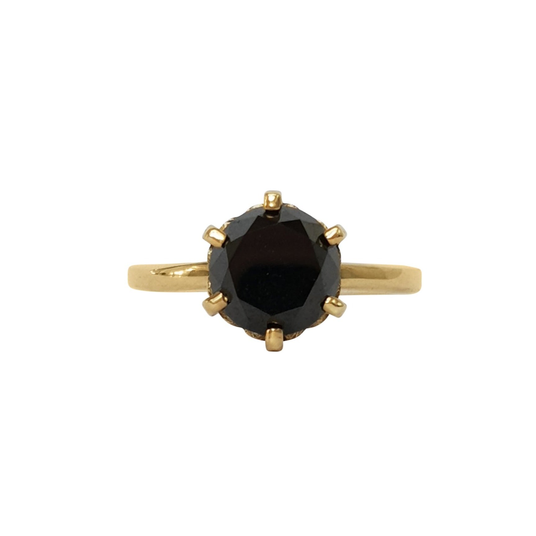 1.5ct black diamond solitaire ring in 9ct yellow gold