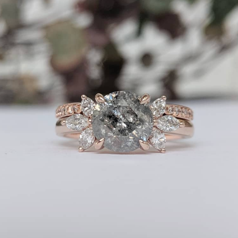 Windfall Jewellery Cleo floral diamond engagement ring in rose gold with marquise and round diamonds forming a petal cluster — elegant handcrafted bridal jewellery Australia.