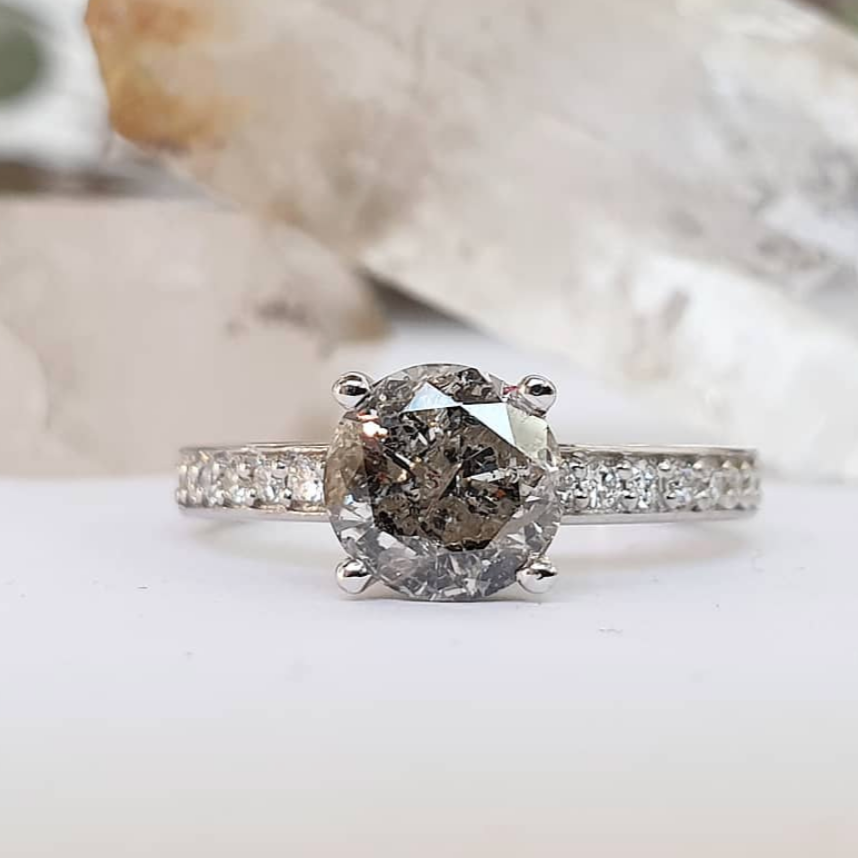 Windfall Jewellery Ara Solitaire diamond engagement ring with matching contoured wedding bands in white gold — elegant bridal set handcrafted in Australia