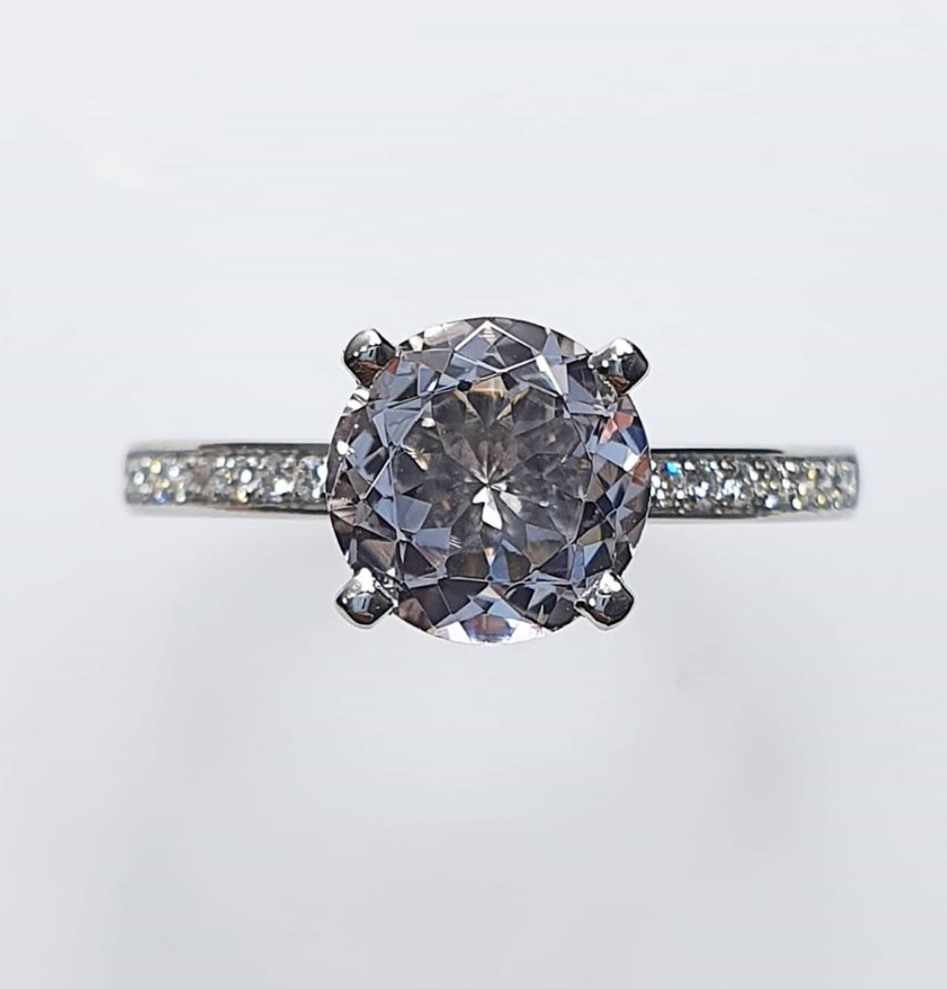 Windfall Jewellery Ara Solitaire diamond engagement ring with matching contoured wedding bands in white gold — elegant bridal set handcrafted in Australia