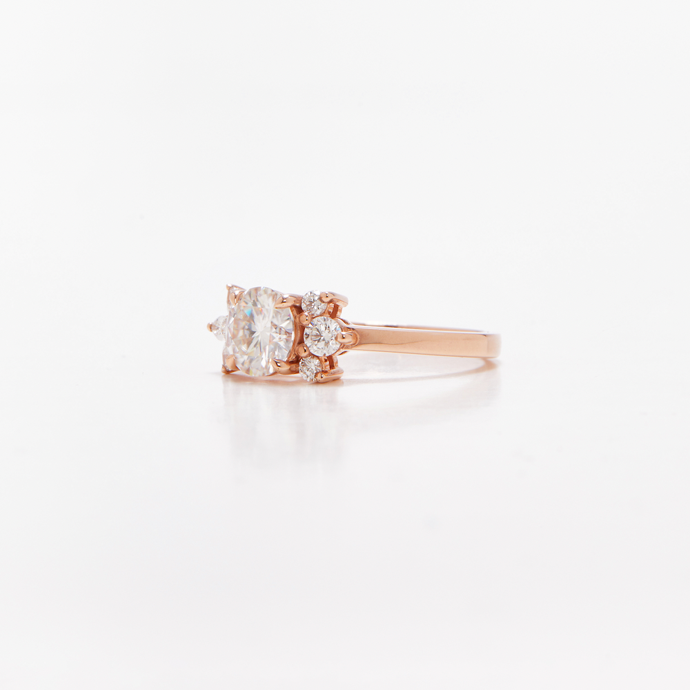 Windfall Jewellery Cleo floral diamond engagement ring in rose gold with marquise and round diamonds forming a petal cluster — elegant handcrafted bridal jewellery Australia.
