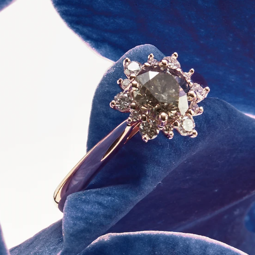 Bloom Halo 1ct Salt Pepper Diamond 9ct Rose Gold Ready to