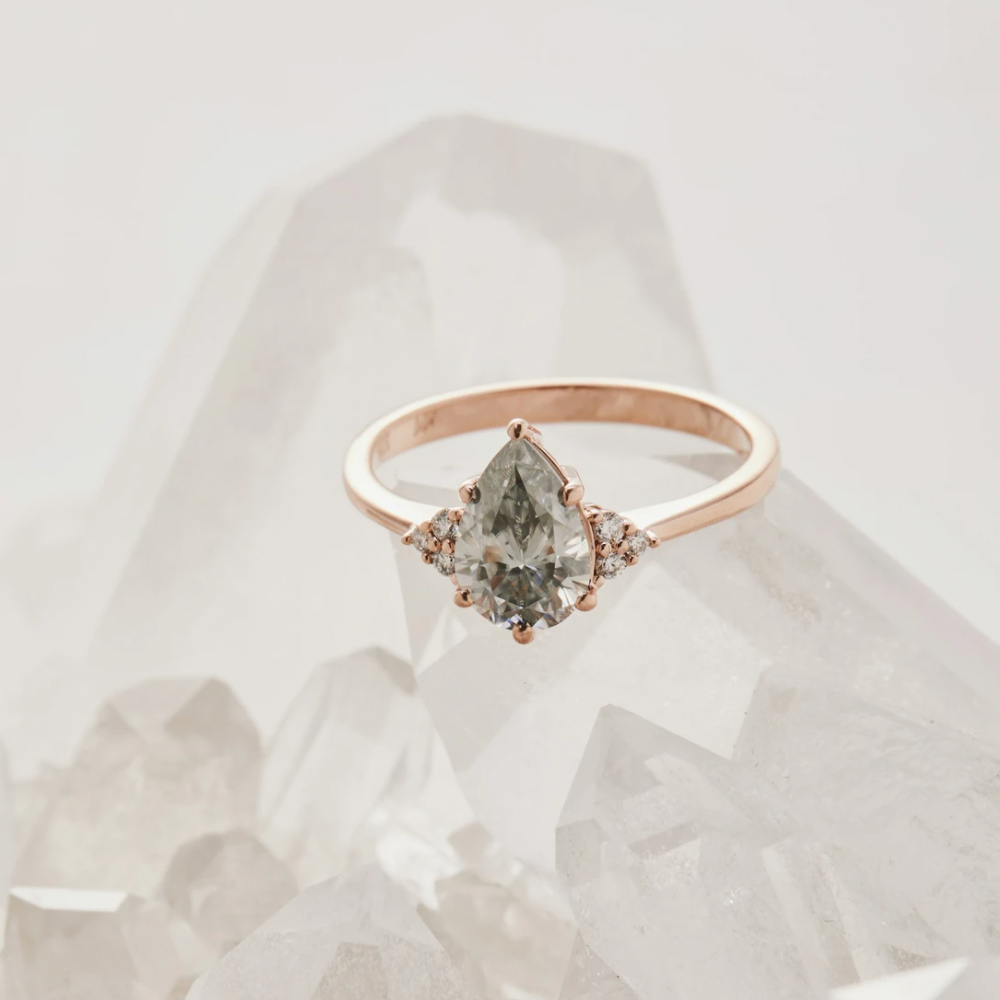 Keiko - 9x6mm Grey Moissanite - 9ct Rose Gold - Ready to Ship