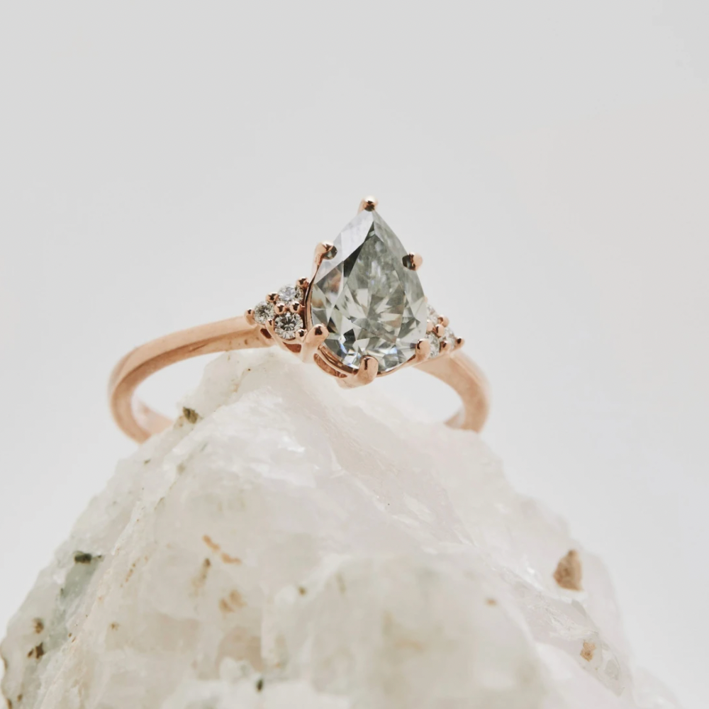 Keiko - 9x6mm Grey Moissanite - 9ct Rose Gold - Ready to Ship