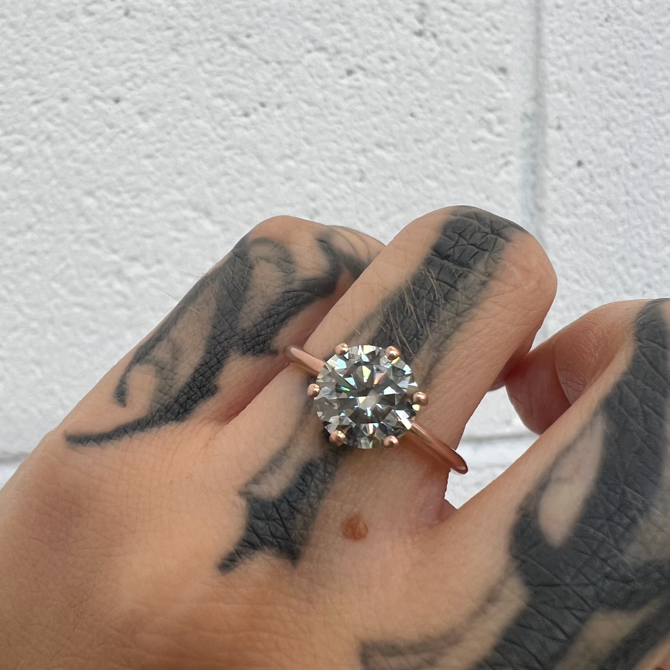 Fugazi Solitaire - Grey Moissanite - Brushed Rose Gold - Ready to Ship