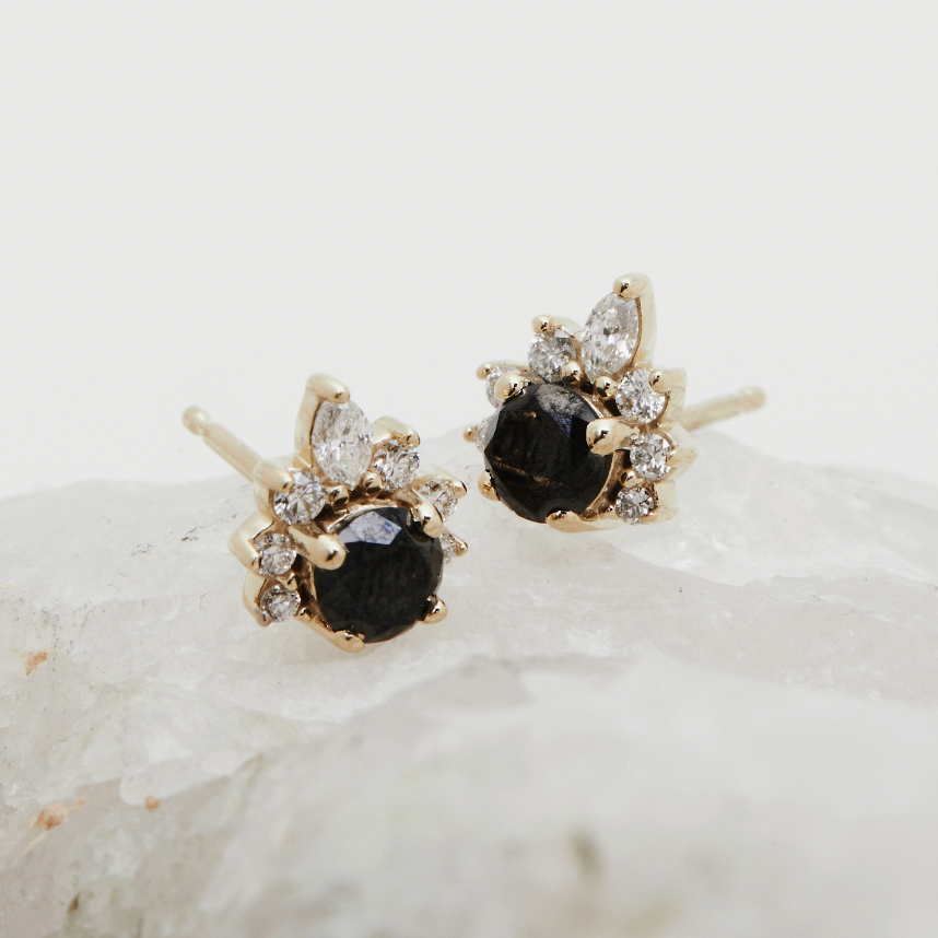 SALE - Amina Earrings - Black Diamond - Yellow Gold - Ready to Ship