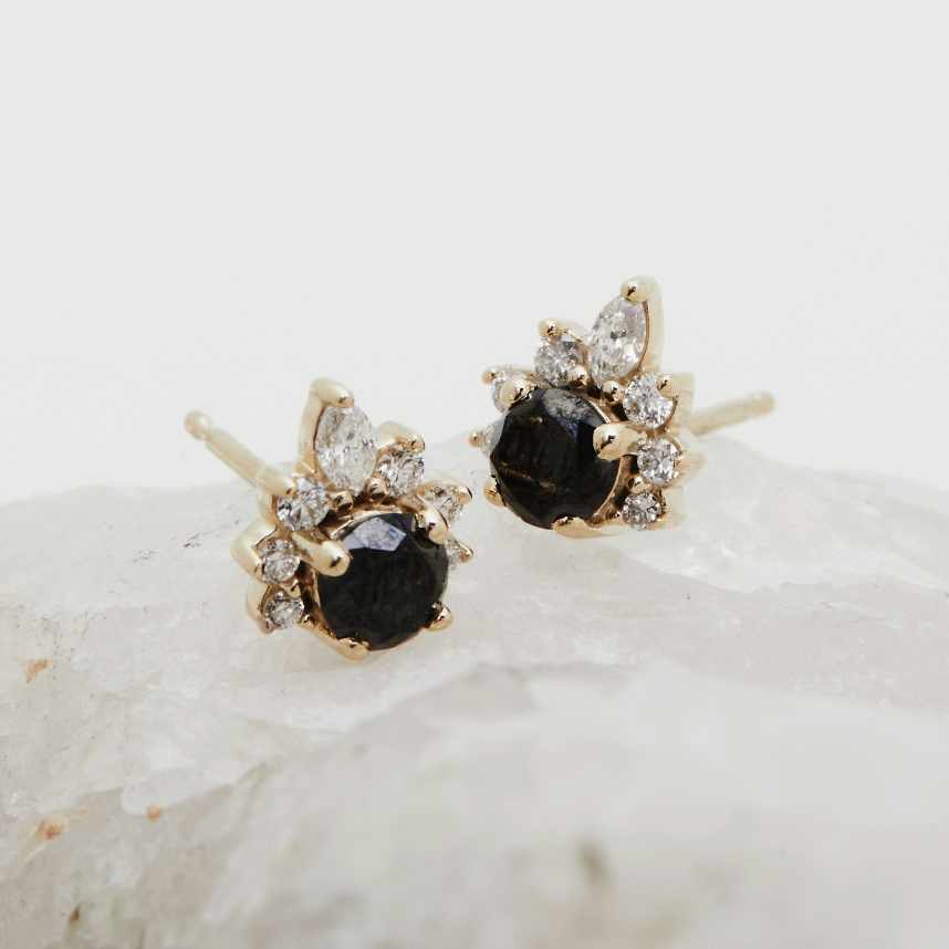 Amina Earrings - Black Diamond - Yellow Gold - Ready to Ship