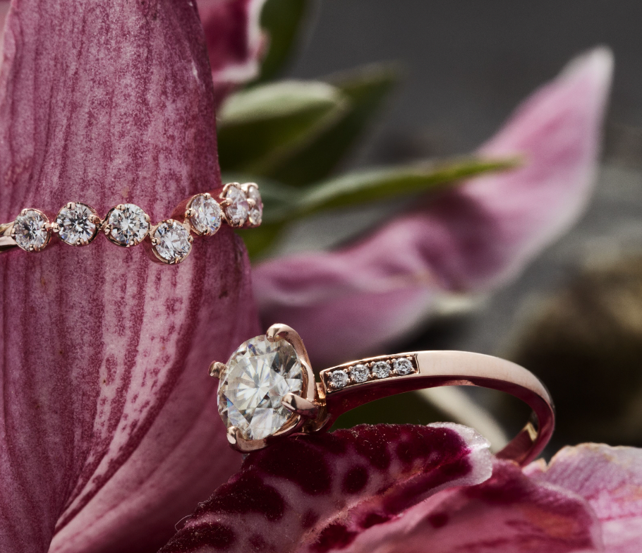 Windfall Jewellery Ara Solitaire diamond engagement ring with matching contoured wedding bands in white gold — elegant bridal set handcrafted in Australia