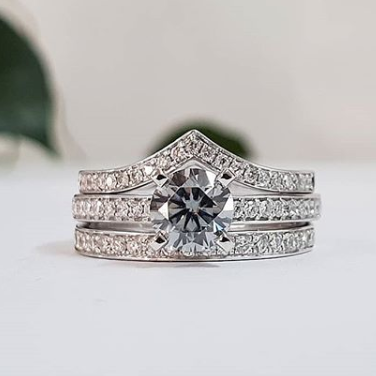 Windfall Jewellery Ara Solitaire diamond engagement ring with matching contoured wedding bands in white gold — elegant bridal set handcrafted in Australia