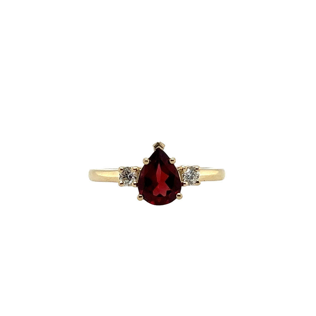 Pear Trinity - Garnet - Yellow Gold - Ready to Ship